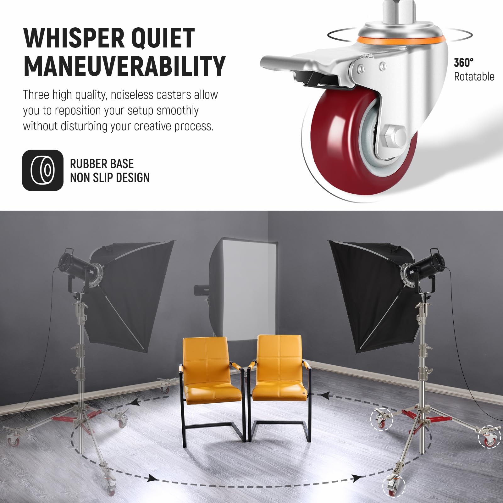 NEEWER Heavy Duty Stainless Steel Light Stand with Wheels - 7.9ft/240cm Studio Stand with 1-1/8