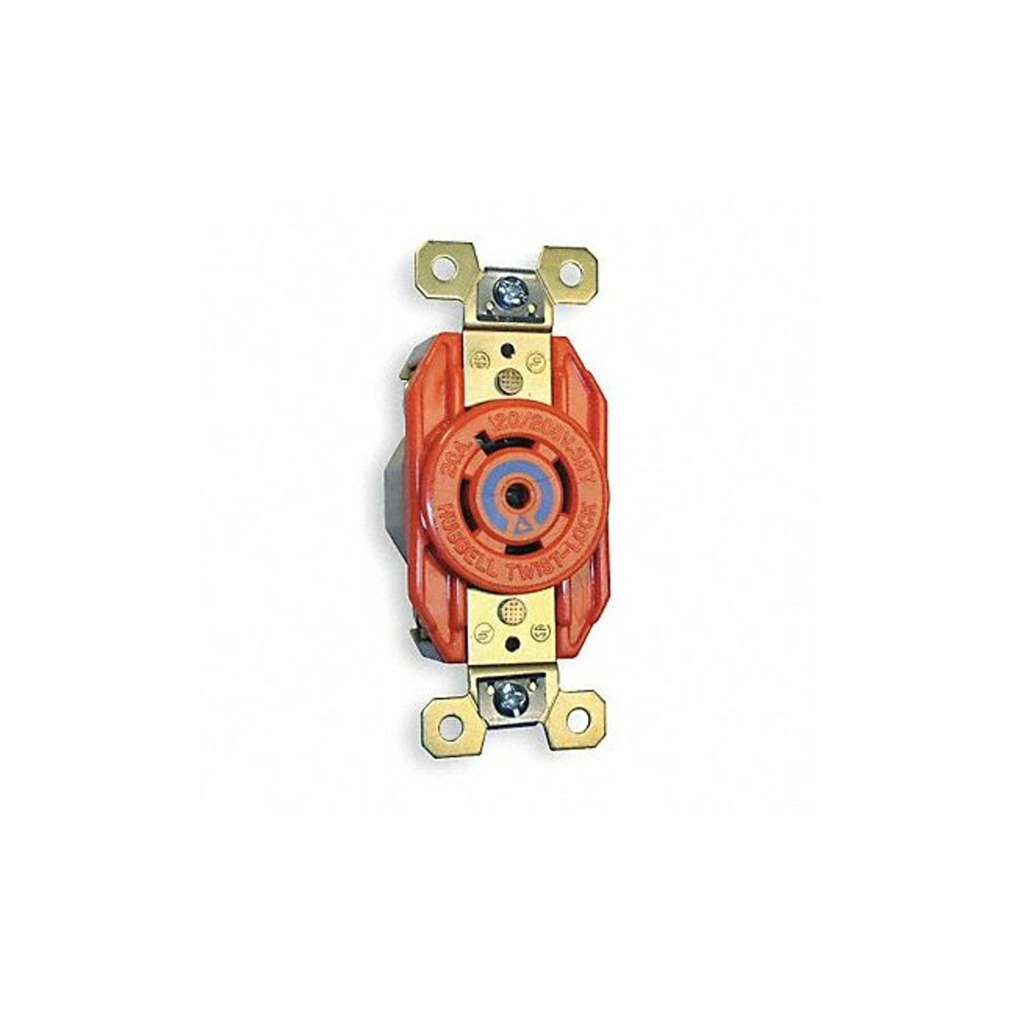 Hubbell IG2510 SpikeShield 20A Twist-Lock Receptacle, 120/208V 3-Phase, 4-Pole 5-Wire Orange Isolated Ground Outlet, Back/Side Wired – Ideal for Data Centers, Medical Equipment & Industrial Machinery