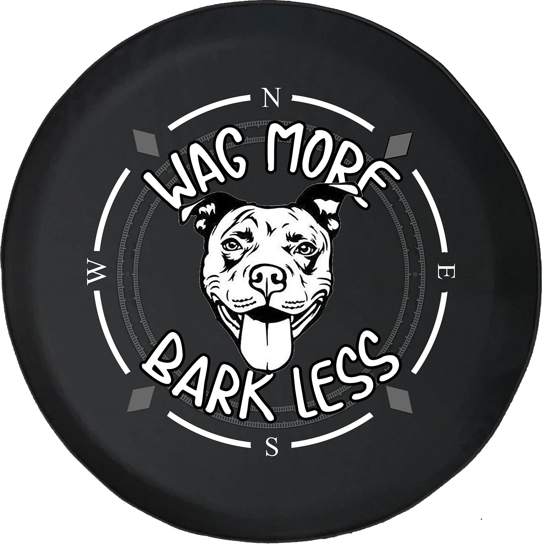 American Unlimited Spare Tire Cover with Compass Design - 'Wag More Bark Less' Cute Pitbull Dog Wheel Cover for SUV, Trailer, RV Accessories - Fits Most Vehicles - Perfect for Road Trips & Outdoor Adventures