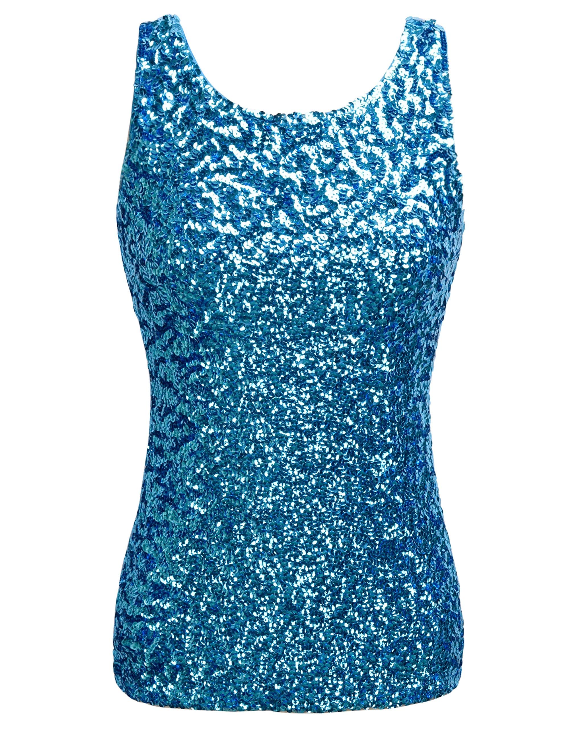 PrettyGuide Women's Sparkly Sequin Tank Top - Shimmer Glam Art Deco Party Vest for Rave, Club, Festival & Night Out | Sexy Casual Summer Tops