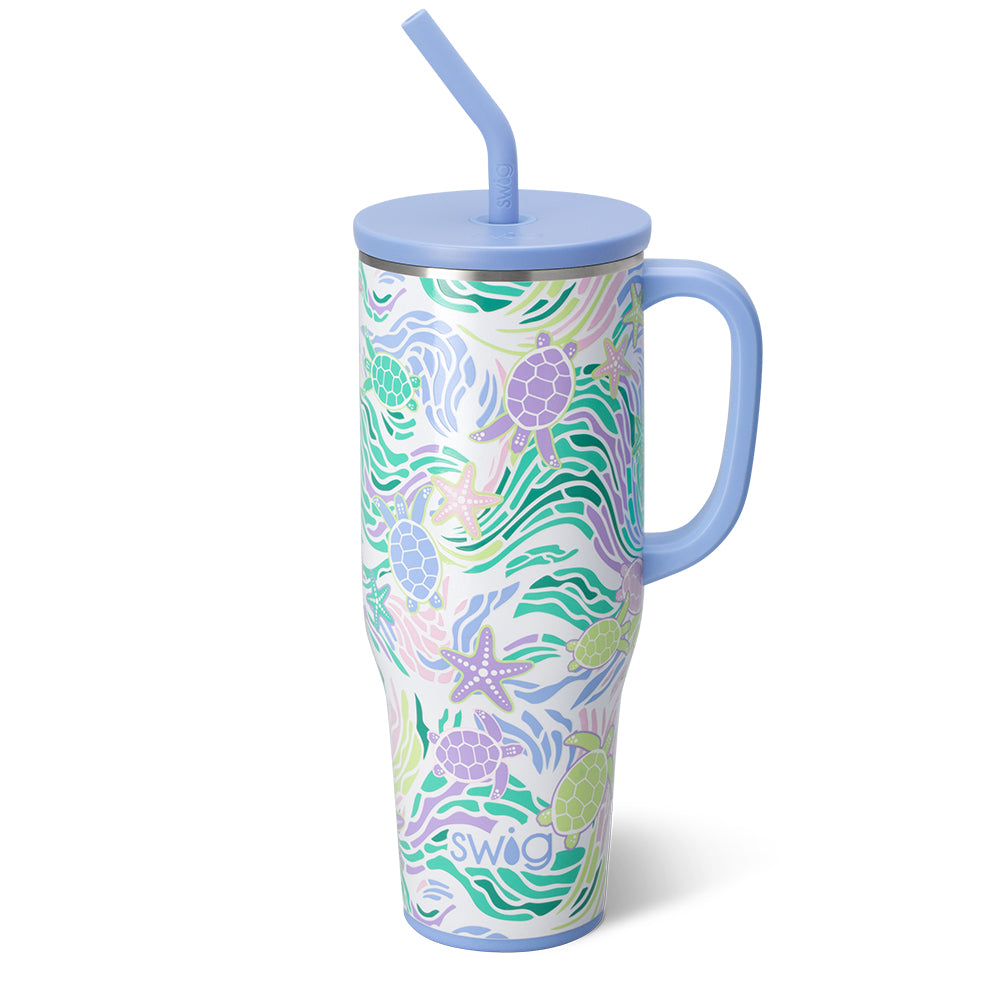 40oz Sea Swirl Mega Mug - Large Insulated Tumbler with Lid & Straw - Perfect for Iced Coffee, Smoothies & Cold Drinks at Home, Office or Travel