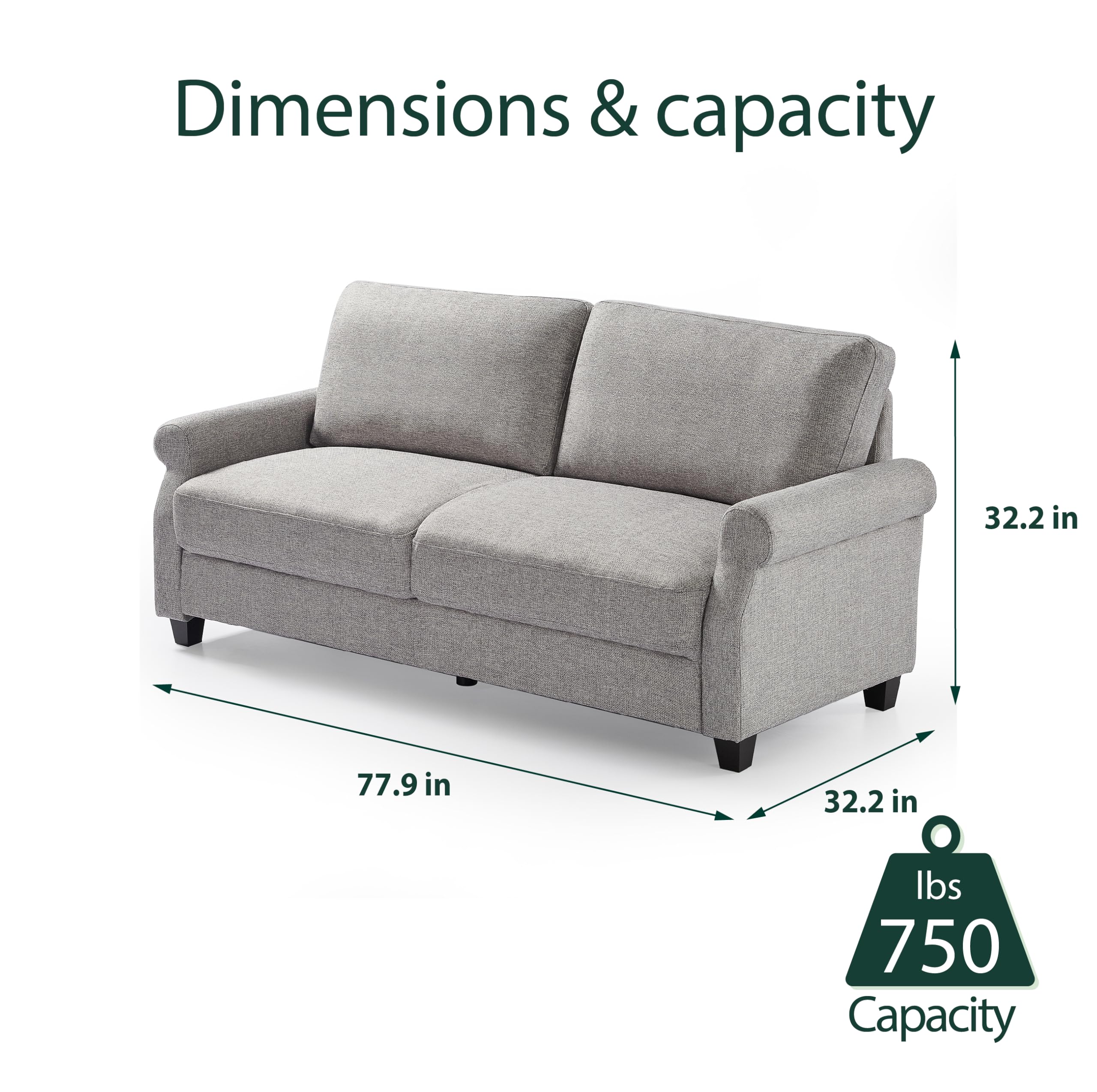 ZINUS Josh Sofa Couch - Easy Tool-Free Assembly, Soft Grey Fabric, Modern Living Room Furniture for Small Spaces & Apartments