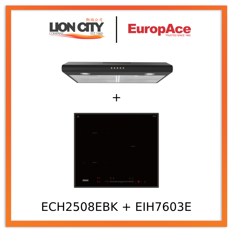 Europace ECH2508EBK 60cm Slimline Range Hood & EIH7603E 7 Series 60cm Induction Cooktop - Modern Kitchen Ventilation & Cooking Solution for Home Chefs