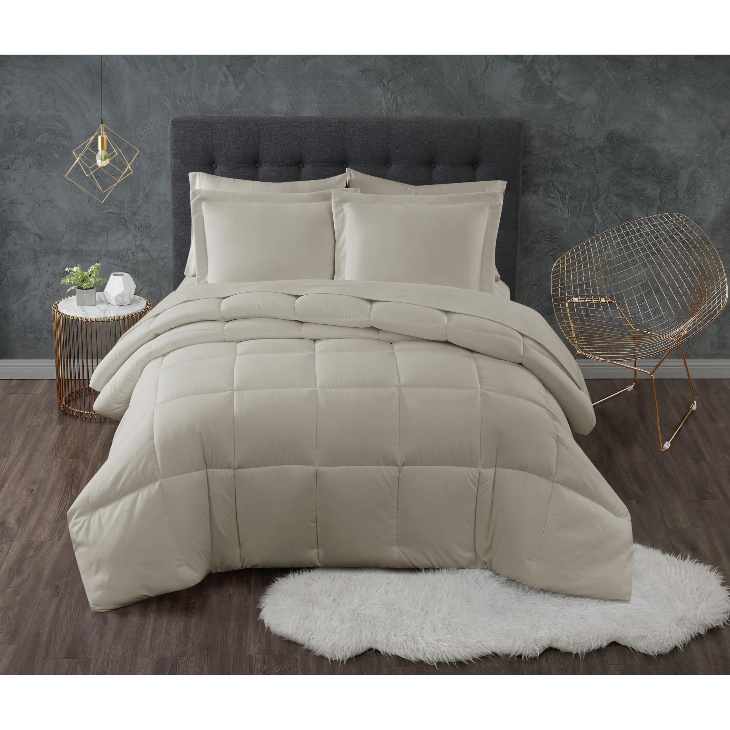 Truly Calm 3-Piece King Comforter Set - Khaki Polyester Bedding Set with Solid Color Design for Men & Women | OEKO-TEX Certified Hypoallergenic Comfort | Perfect for Master Bedroom, Guest Room & Dormitory