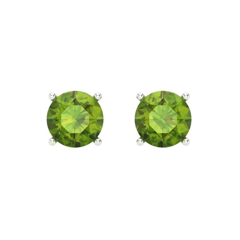 1.50 Carat Round Cut Natural Green Peridot Stud Earrings in 14K White Gold with Screw Back - Perfect for Weddings, Anniversaries & Special Occasions