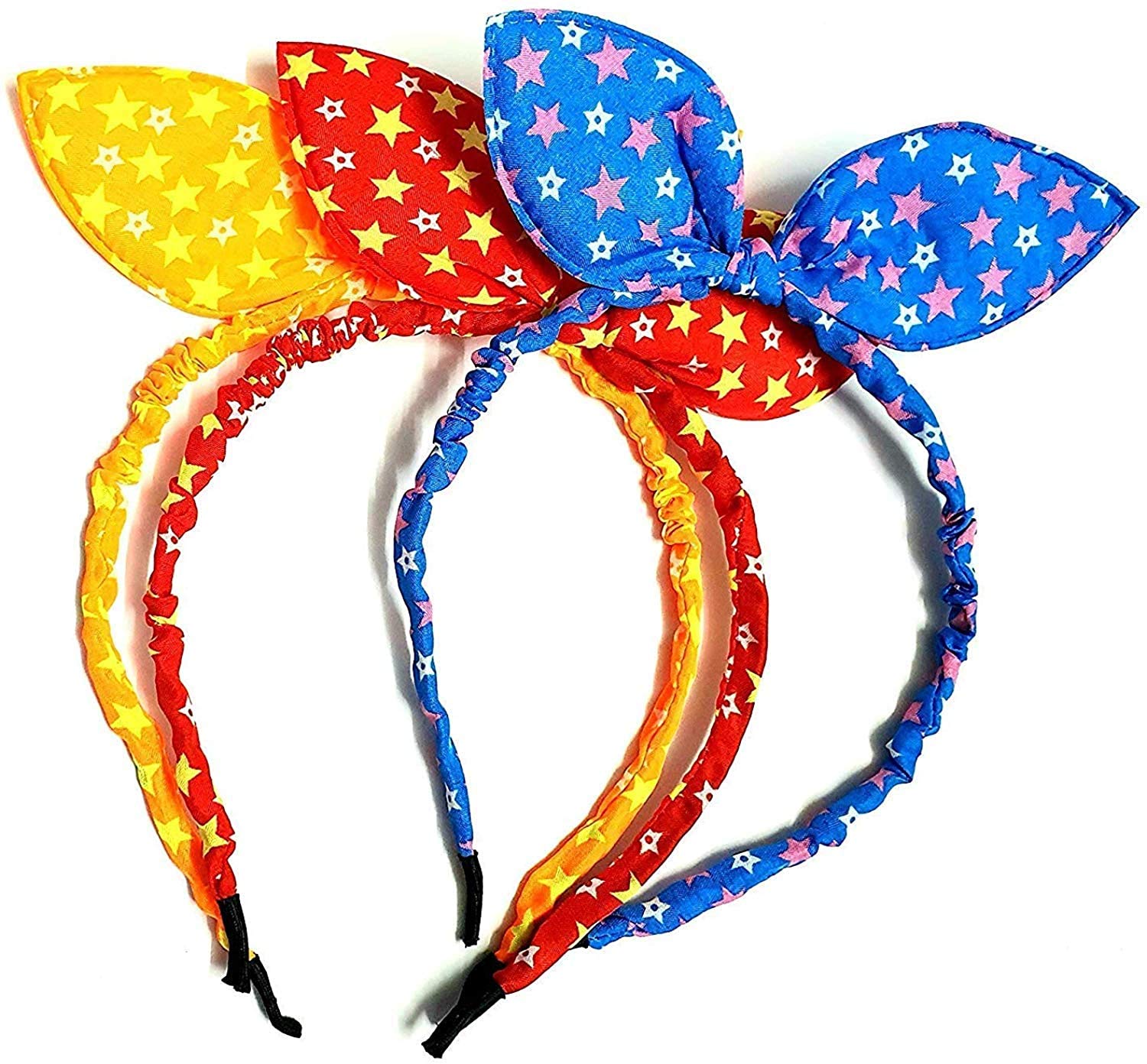 Panaakhi Baby Girls Rabbit Ears Headband - 3 Pack Multicolor Hair Bows for Newborn Toddler Infants - Perfect for Photoshoots, Birthday Parties & Dress-Up Play