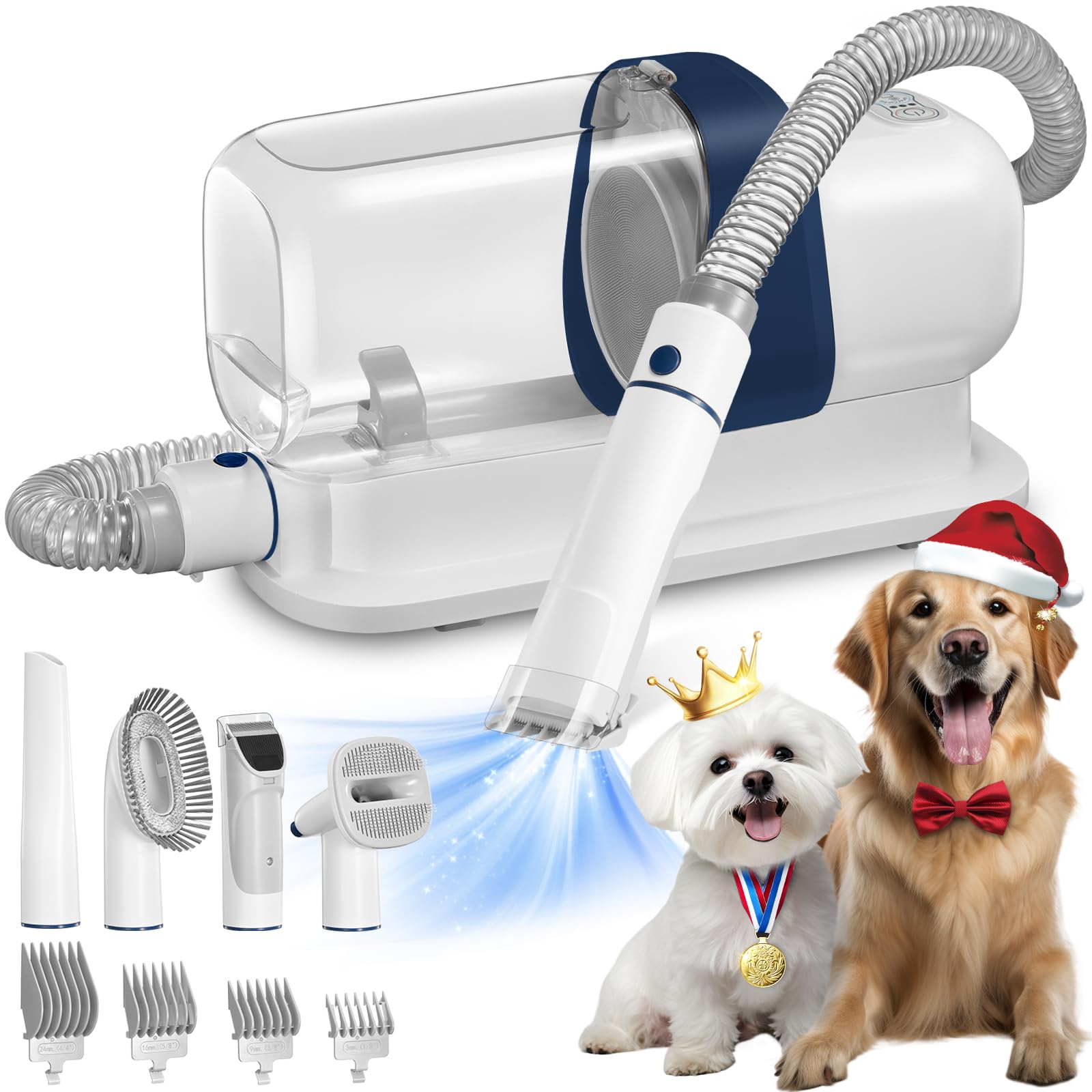 Pet Grooming Vacuum Cleaner for Dogs & Cats - 2.3L Large Capacity Hair Dust Cup with 4 Professional Grooming Tools | Blue | Perfect for Shedding Control & Home Pet Grooming