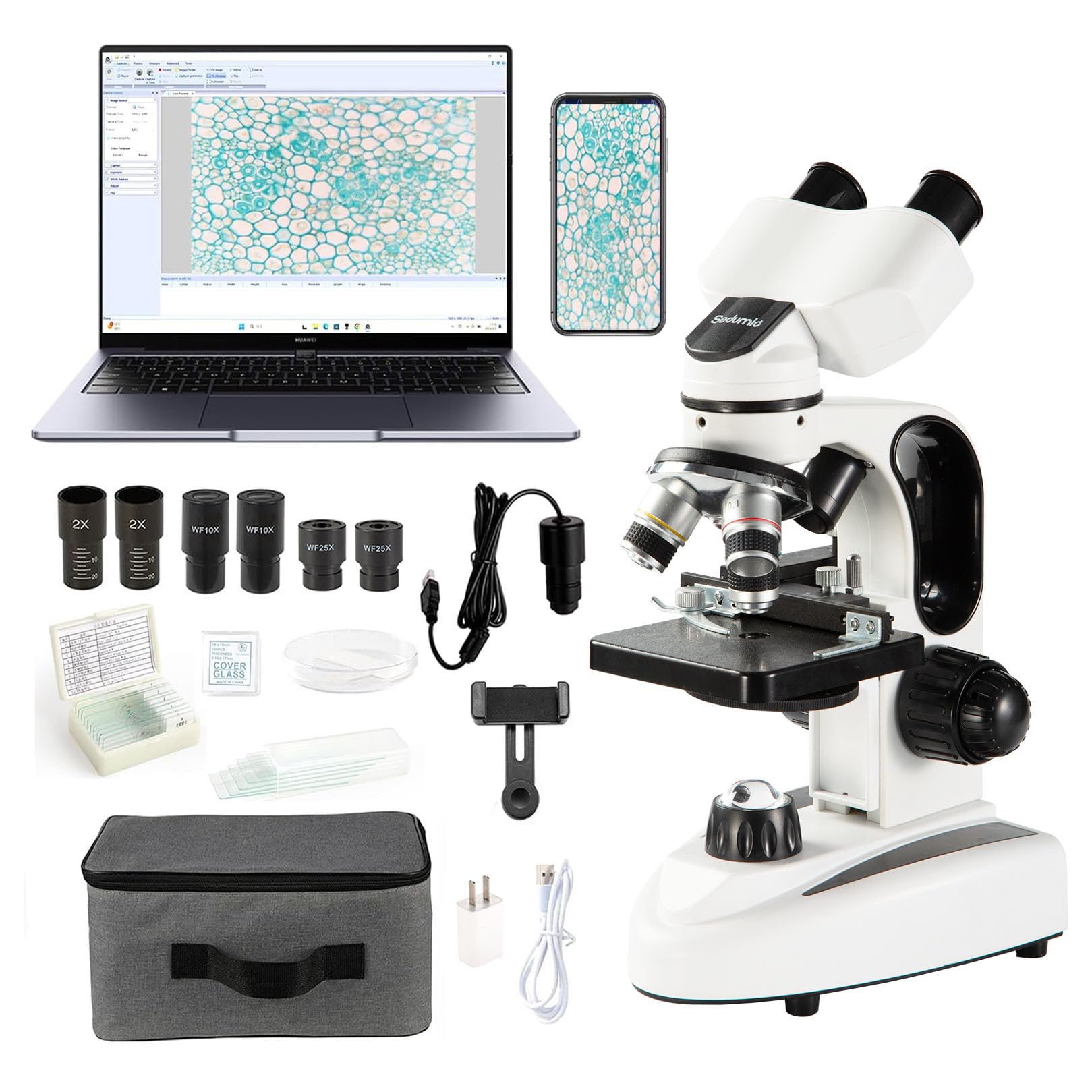 High-Power Binocular Biological Microscope 40X-2000X Magnification with 2MP Camera & Slides Set - Ideal for Kids, Students & Adult Science Enthusiasts - Perfect for Home Lab Experiments, Classroom Learning & Scientific Research