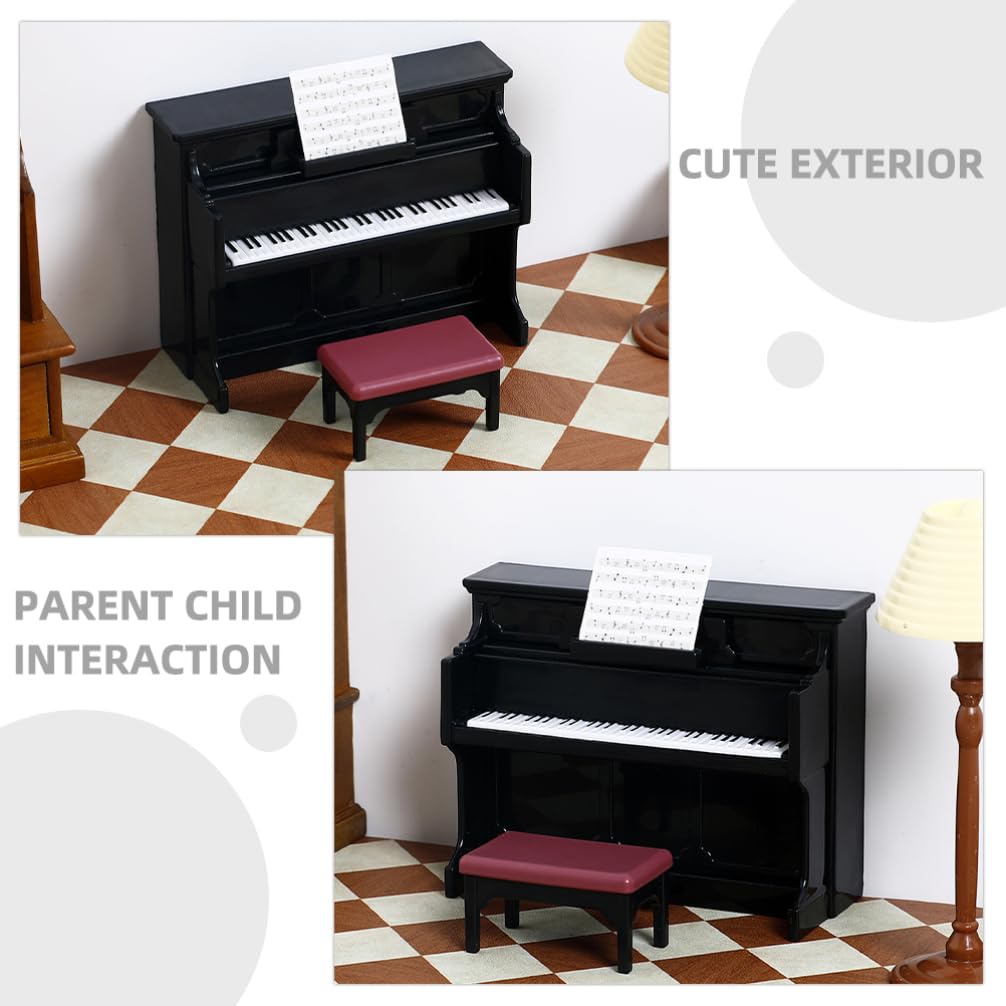 Miniature Piano & Stool Set for Dollhouse - 2 Piece Tiny Musical Instrument with Sheet Music - Perfect for Dollhouse Decor, Miniature Collectibles & DIY Craft Projects