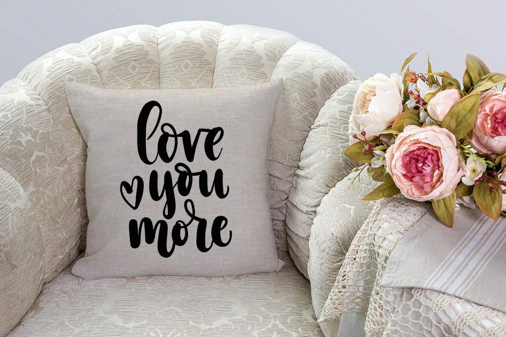 SSOIU 'Love You More' Decorative Throw Pillow Covers 18x18 Inches - Soft Cotton Linen Cushion Covers for Sofa, Couch & Bench - Perfect for Home Decor, Living Room & Bedroom Accents