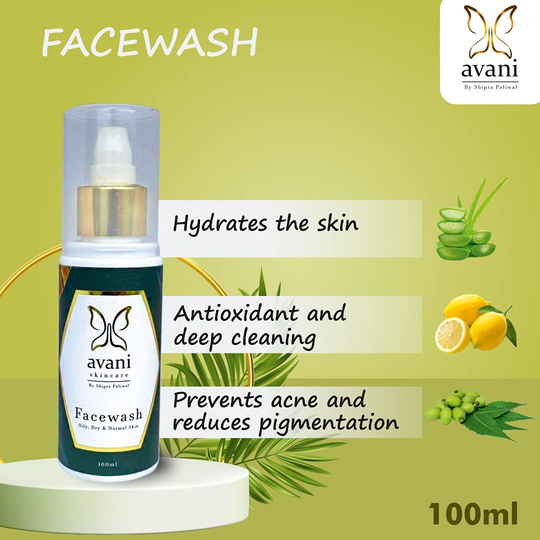 Avani Skincare Aloe Vera Face Wash for Acne & Pimple Control - Moisturizing Cleanser with Neem Oil | Paraben & Sulfate Free | 100ml | Gentle Daily Face Wash for Oily & Sensitive Skin | Perfect for Morning & Night Skincare Routine