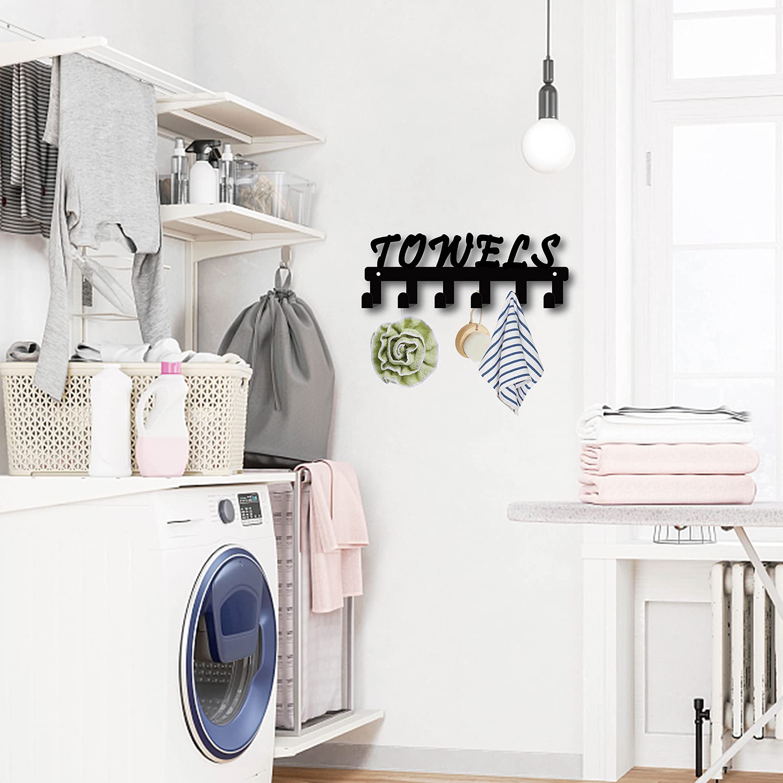 GORGECRAFT 6-Hook Cast Iron Wall Mounted Towel Rack - Bathroom Towel Holder, Coat Hanger for Robes, Washcloths, Hand Towels & Coats - Decorative Black Storage Solution for Small Spaces & Apartment Living