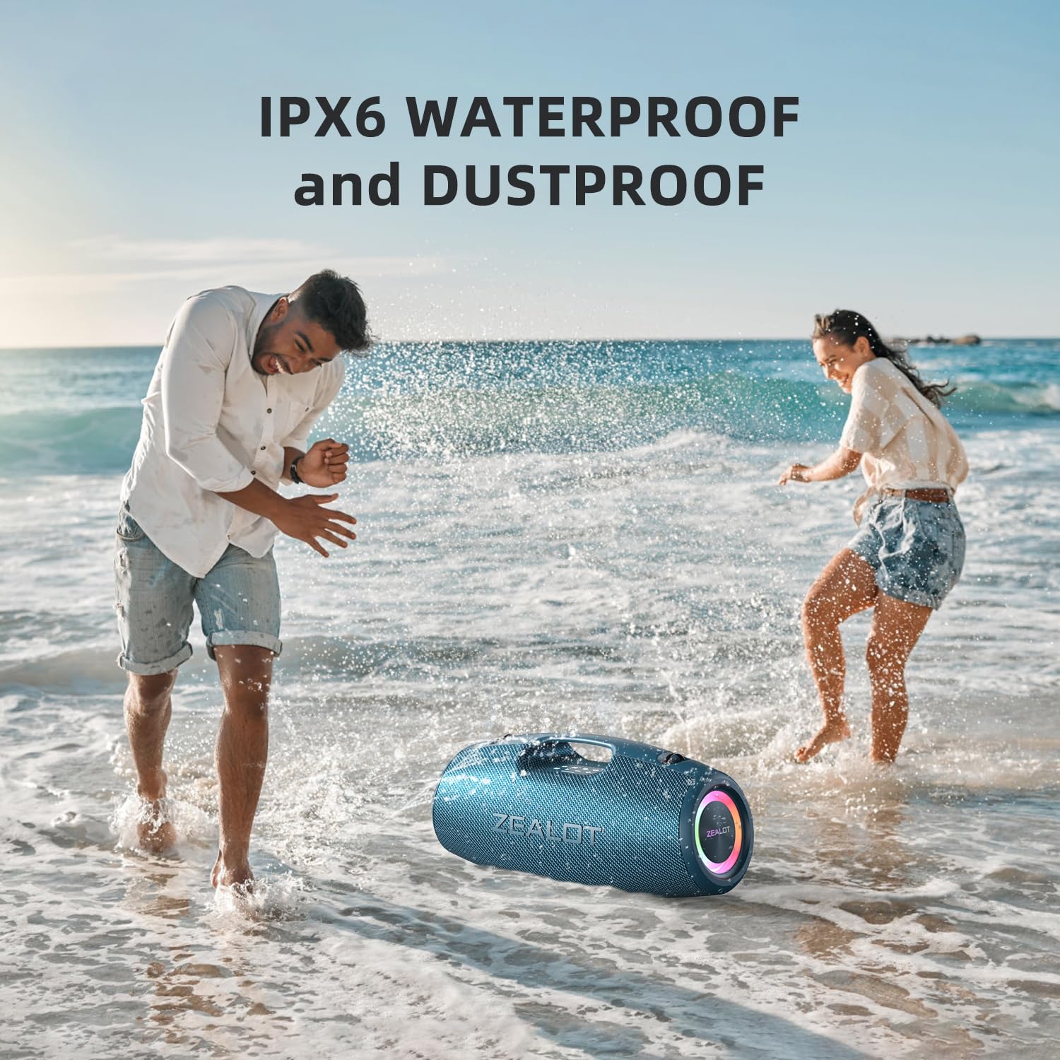 ZEALOT 120W Portable Bluetooth Speaker with Booming Bass, IP67 Waterproof, Built-in LED Lights & Power Bank | Wireless Outdoor Speaker for Camping, Beach, Pool Parties, Hiking & Home Use (Blue)