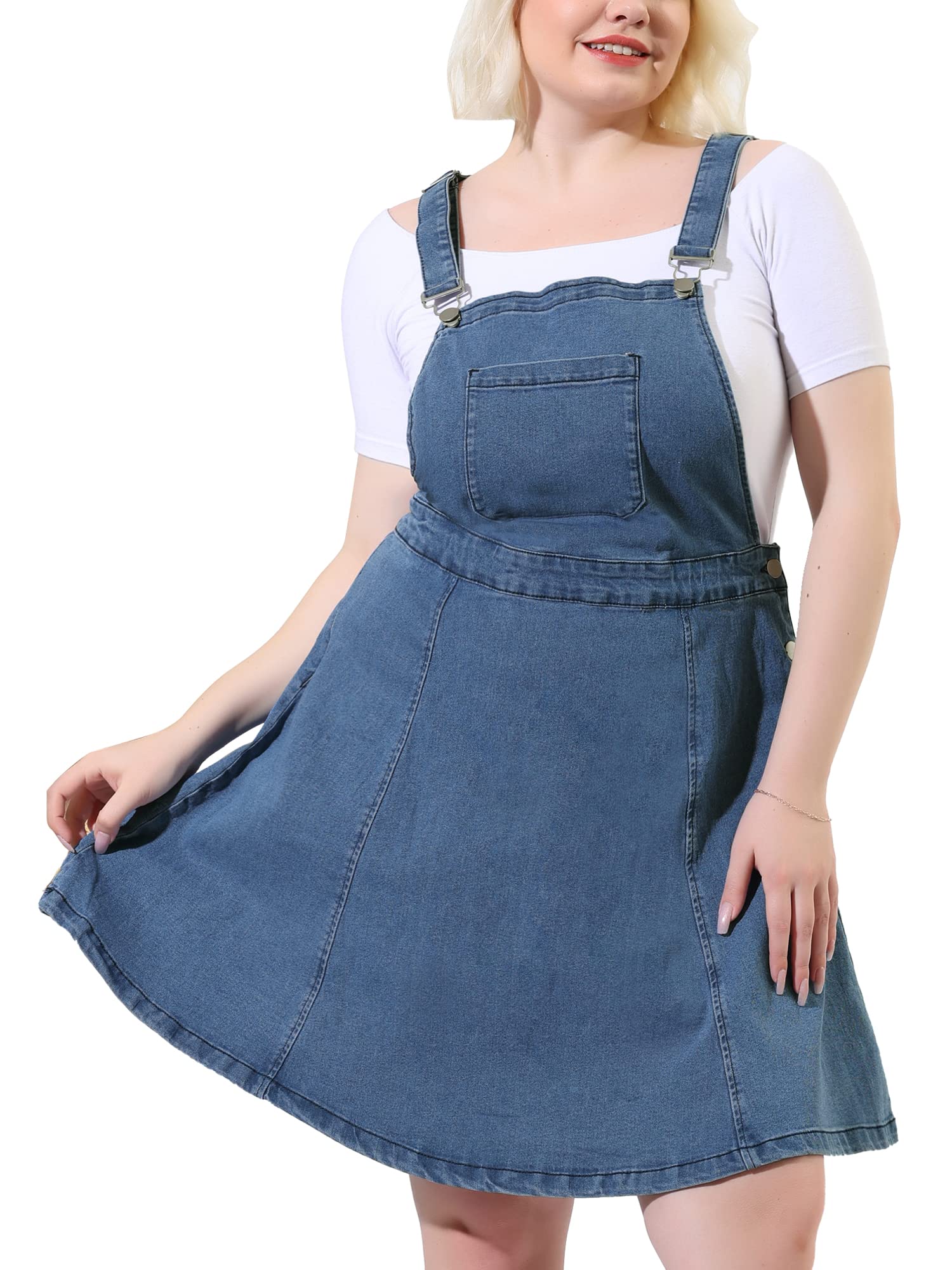 Agnes Orinda Plus Size Denim Overall Dress for Women - Adjustable Strap Jeans Jumper & Suspender Skirt | Casual Outfit for Spring, Summer & Fall Fashion