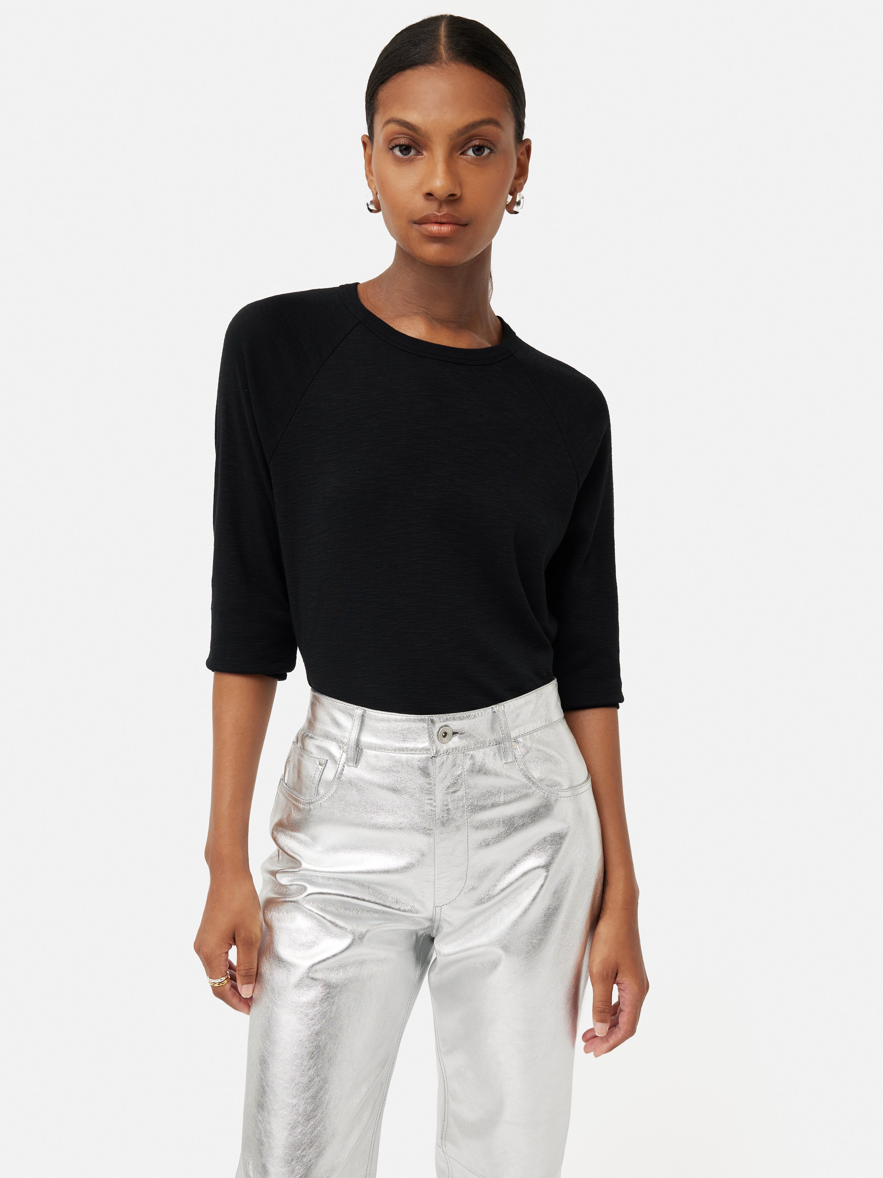 Premium Cotton Luxe Raglan Tee for Women - Soft & Comfortable Black Long Sleeve Shirt | Perfect for Casual Wear, Layering & Everyday Outfits