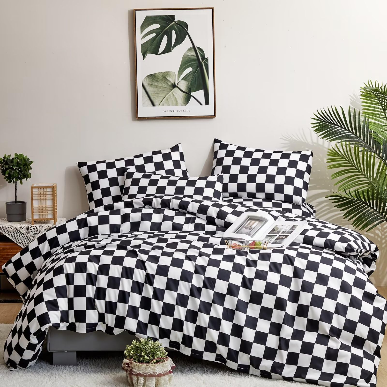 Houseri Black and White Plaid Comforter Set - Twin Size Bedding for Boys, Girls, Teens - Soft & Cozy Comforter for Bedroom, Dorm, Guest Room