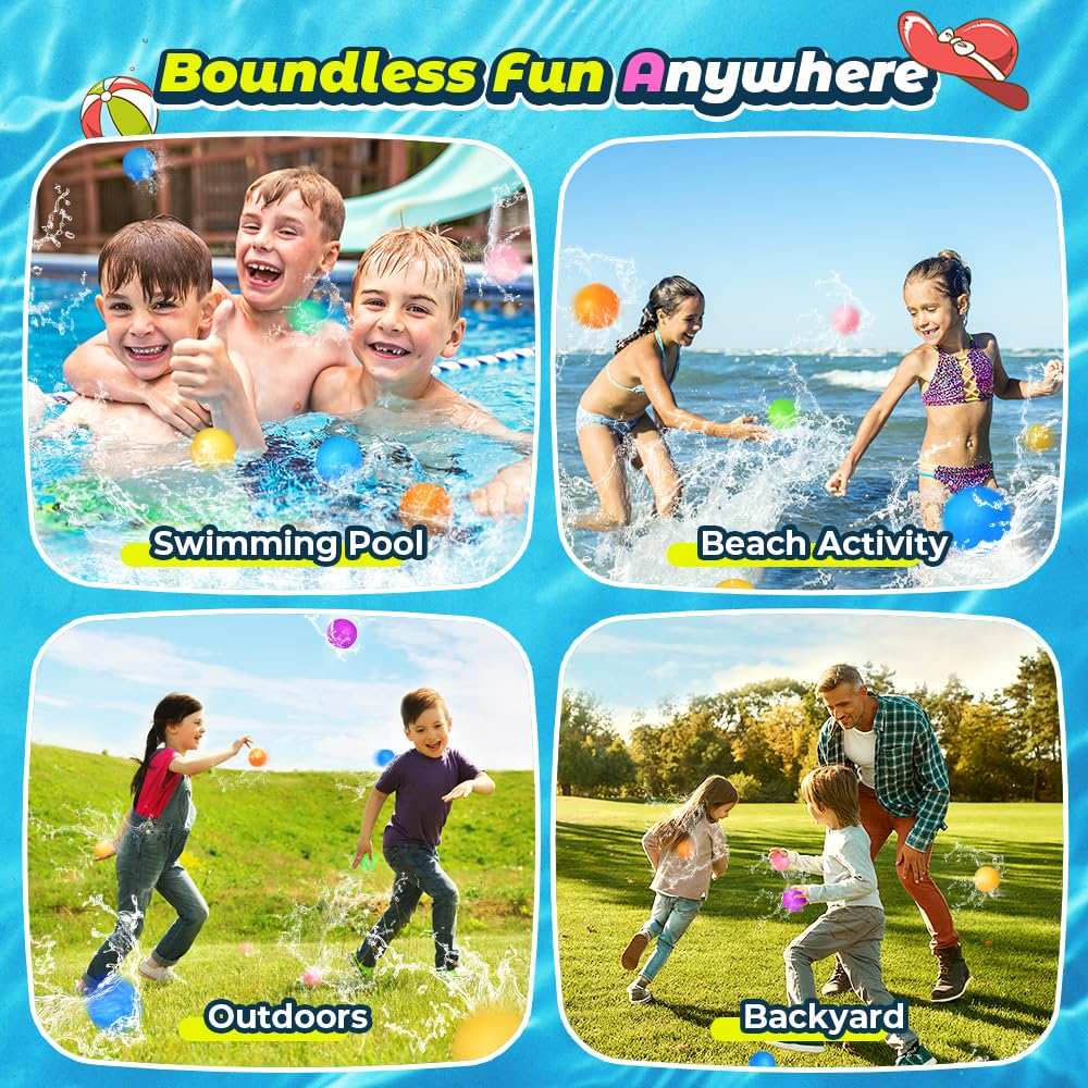 SOPPYCID 16Pcs Reusable Water Balloons for Kids - Eco-Friendly Splash Balls for Pool, Beach & Backyard Water Fights - Fun Outdoor Summer Toys for Boys & Girls - Perfect for Birthday Parties, Family Gatherings and Summer Camp Activities