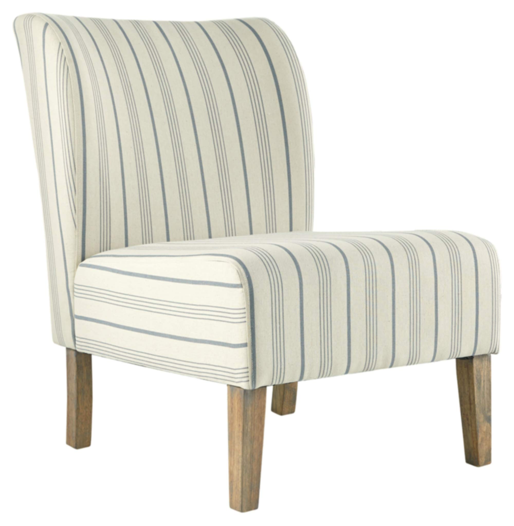 Signature Design by Ashley Triptis Casual Armless Accent Chair - Cream with Blue Pinstripe Upholstery - Modern Living Room, Bedroom or Office Seating - Comfortable Armless Chair for Small Spaces