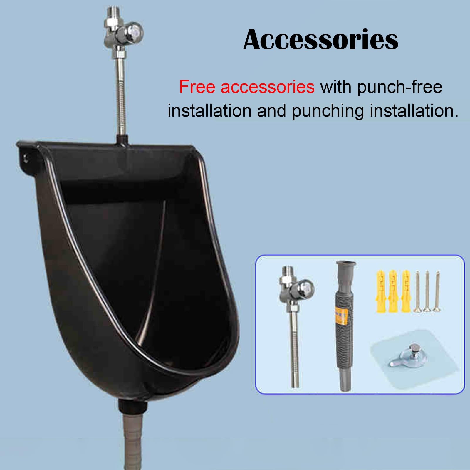 Wall Mounted Men's Urinal with Flushing System - Black Commercial Urinal for Public Restrooms, Factories, Schools & Prisons - Includes Mounting Accessories - Ideal for High-Traffic Bathrooms and Sanitary Facilities