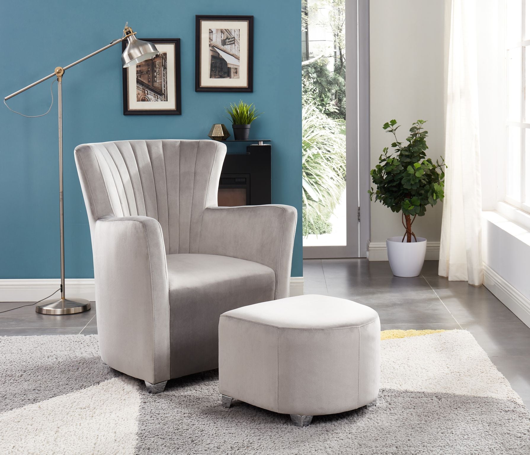 Comfortable Grey Chair & Ottoman Set - Modern Living Room Furniture for Relaxing & Lounging | Perfect for Home, Office, or Apartment Decor