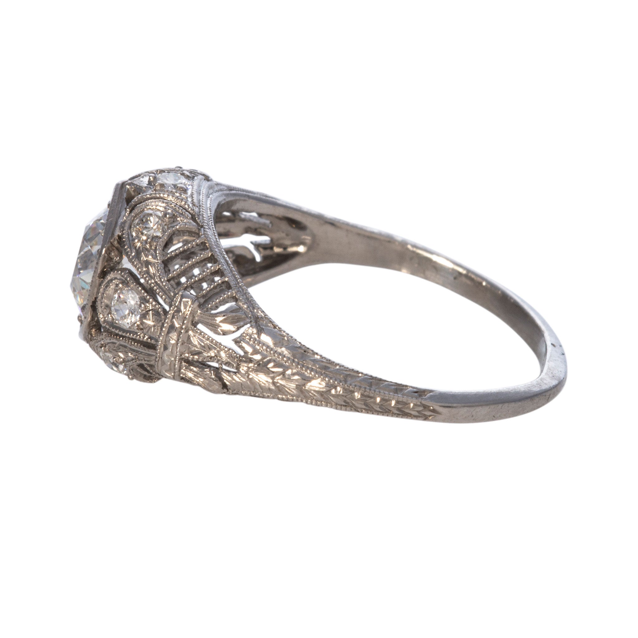Vintage Art Deco 1.09ctw Old Mine Cut Diamond Platinum Filigree Engagement Ring - Perfect for Weddings, Anniversaries & Special Occasions