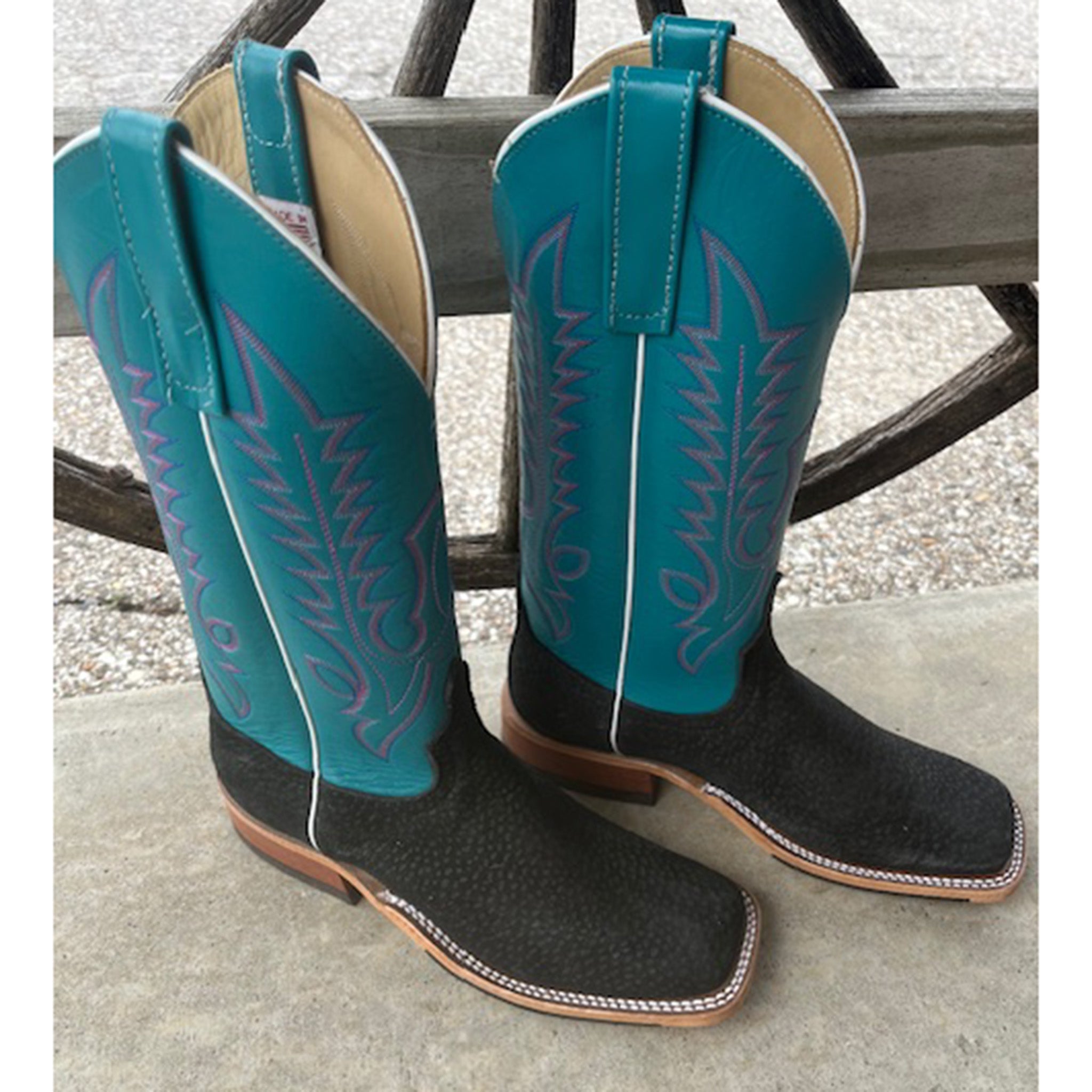 Anderson Bean Women's Black Carpincho & Teal Cowboy Boots - Waterproof & Comfortable Western Boots for Riding, Country Dancing & Outdoor Adventures