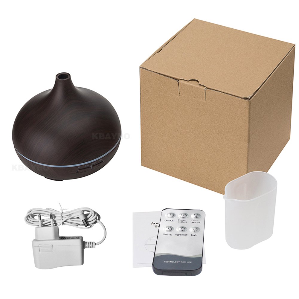 550ML Remote Control Essential Oil Diffuser - Aromatherapy Ultrasonic Cool Mist Humidifier with Auto Shut-Off & Timer for Home, Office, Yoga Studio - Dark Wood Finish for Relaxation & Better Sleep