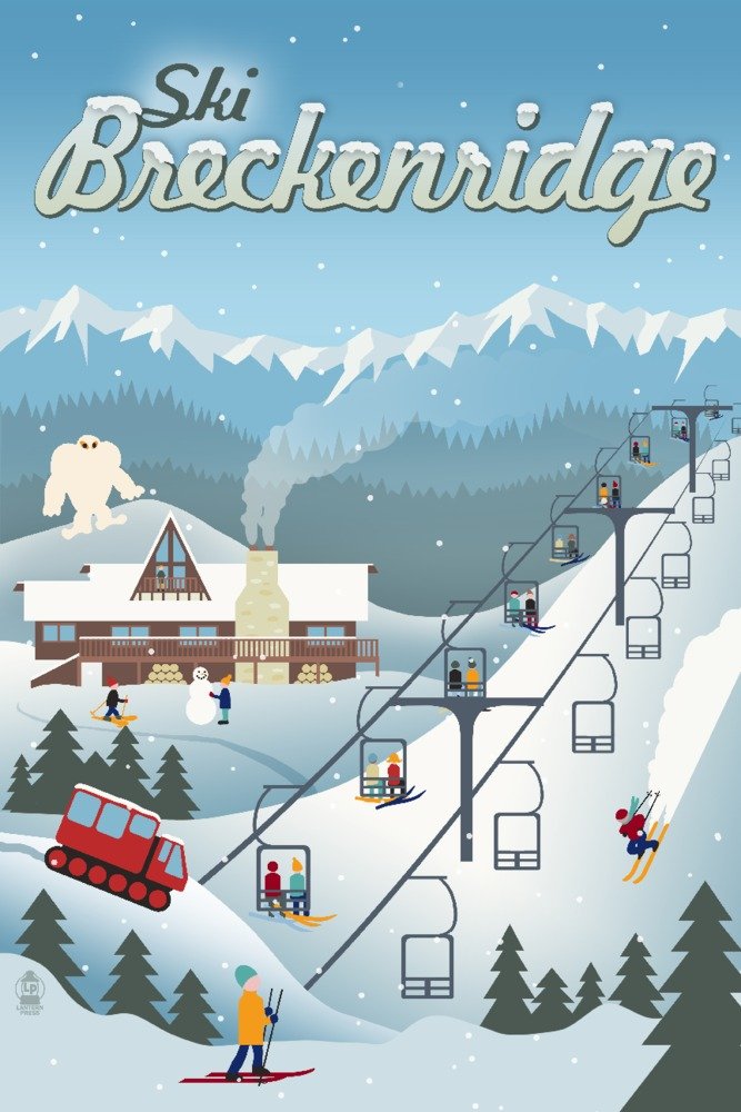 Vintage Breckenridge Colorado Ski Resort Art Print - Signed 24x36 Wall Decor Poster for Ski Enthusiasts | Perfect for Home, Office & Cabin Decor