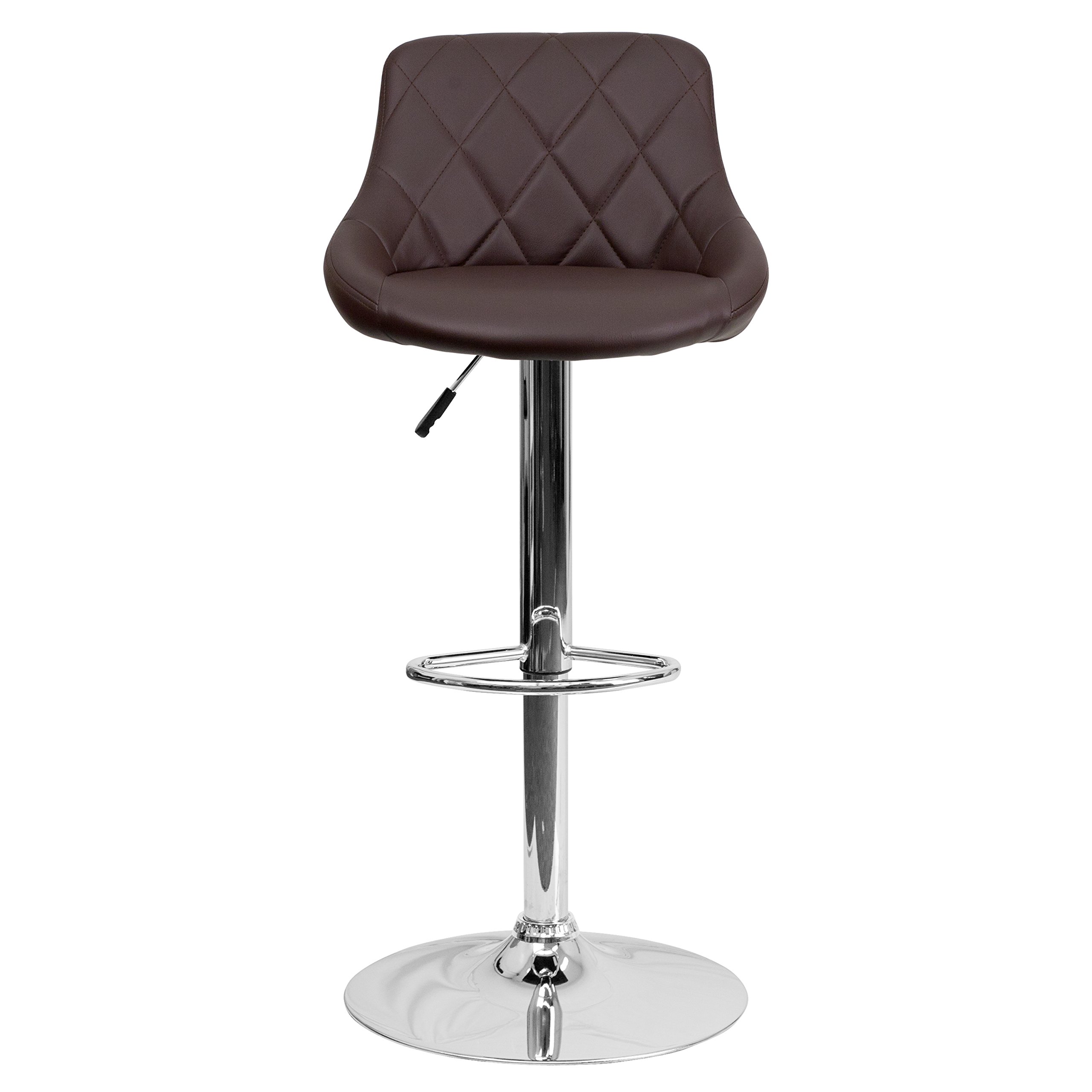 Flash Furniture Contemporary Vinyl Adjustable Height Bar Stool - Diamond Pattern Back, Chrome Base - Brown (1 Pack) - Perfect for Kitchen Islands, Home Bars & Counter Seating