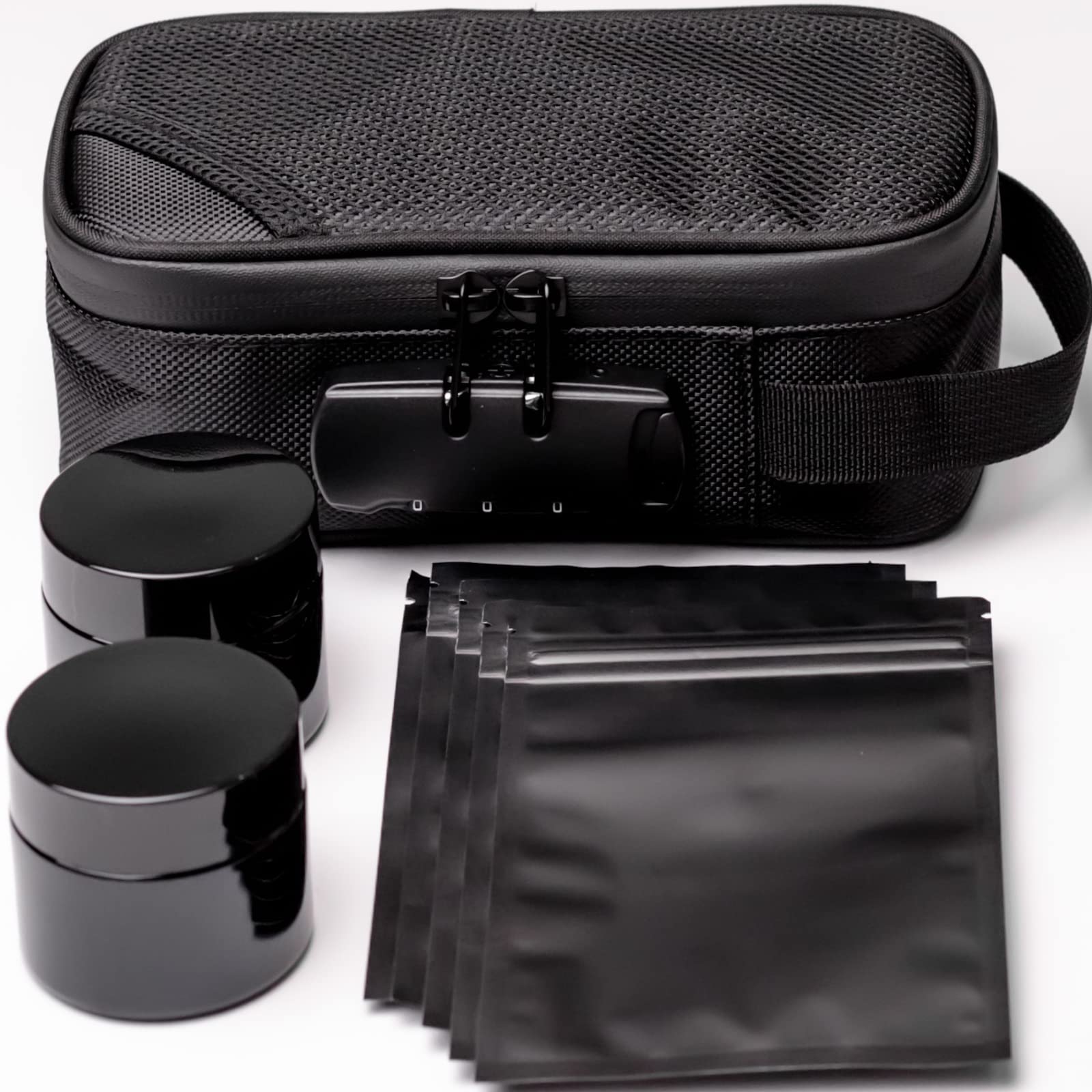 Primacity Smell Proof Bag with Lock - 2 Airtight Jars & 5 Mylar Bags - Odor Proof Container for Storage - Travel & Home Use - Perfect for Cannabis, Herbs, Food & Valuables - UK Seller