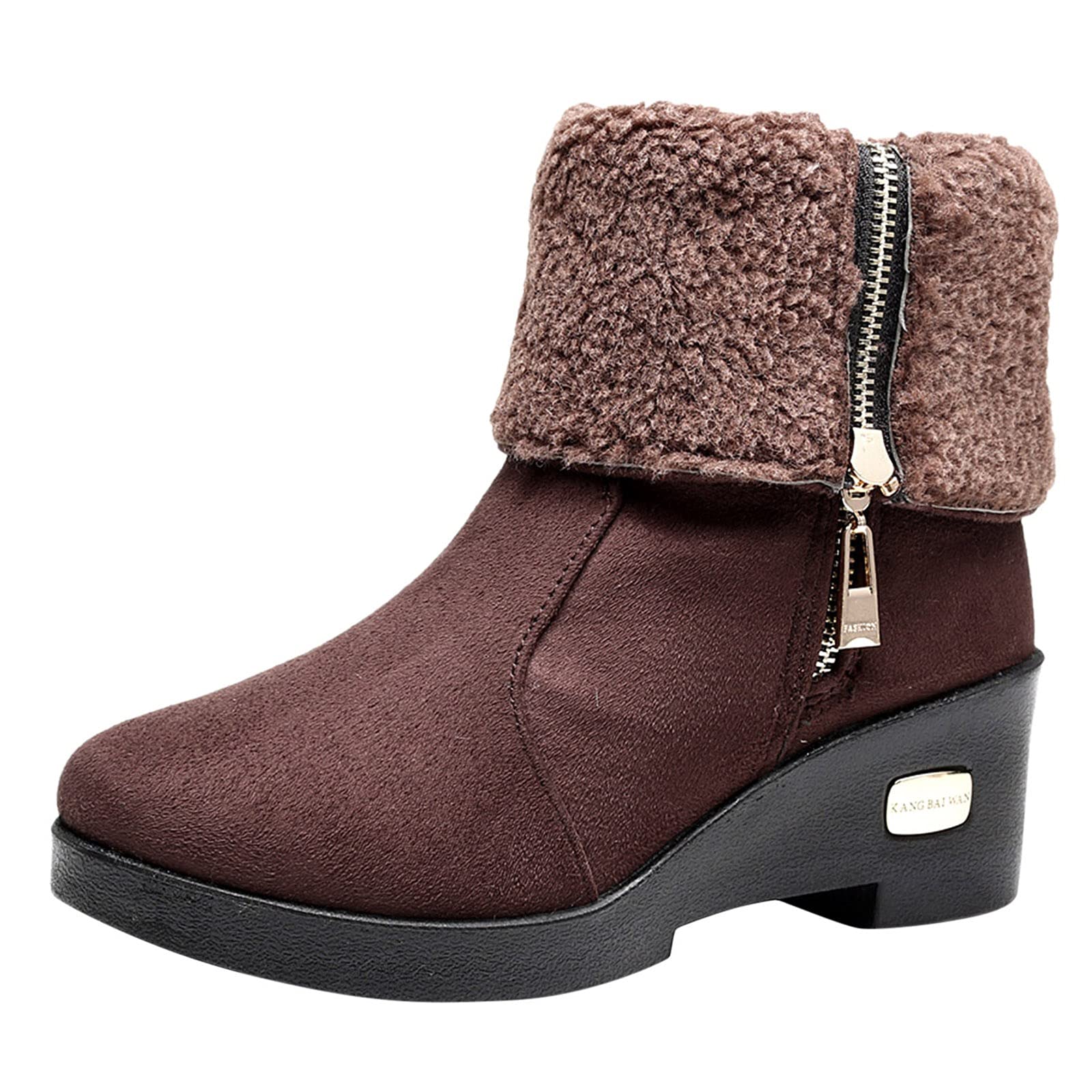 Women's Winter Snow Boots - Warm Round Toe Flat Shoes with Flock Lining for Cold Weather (Coffee, Size 8.5) | Perfect for Snowy Days, Outdoor Activities & Casual Winter Fashion