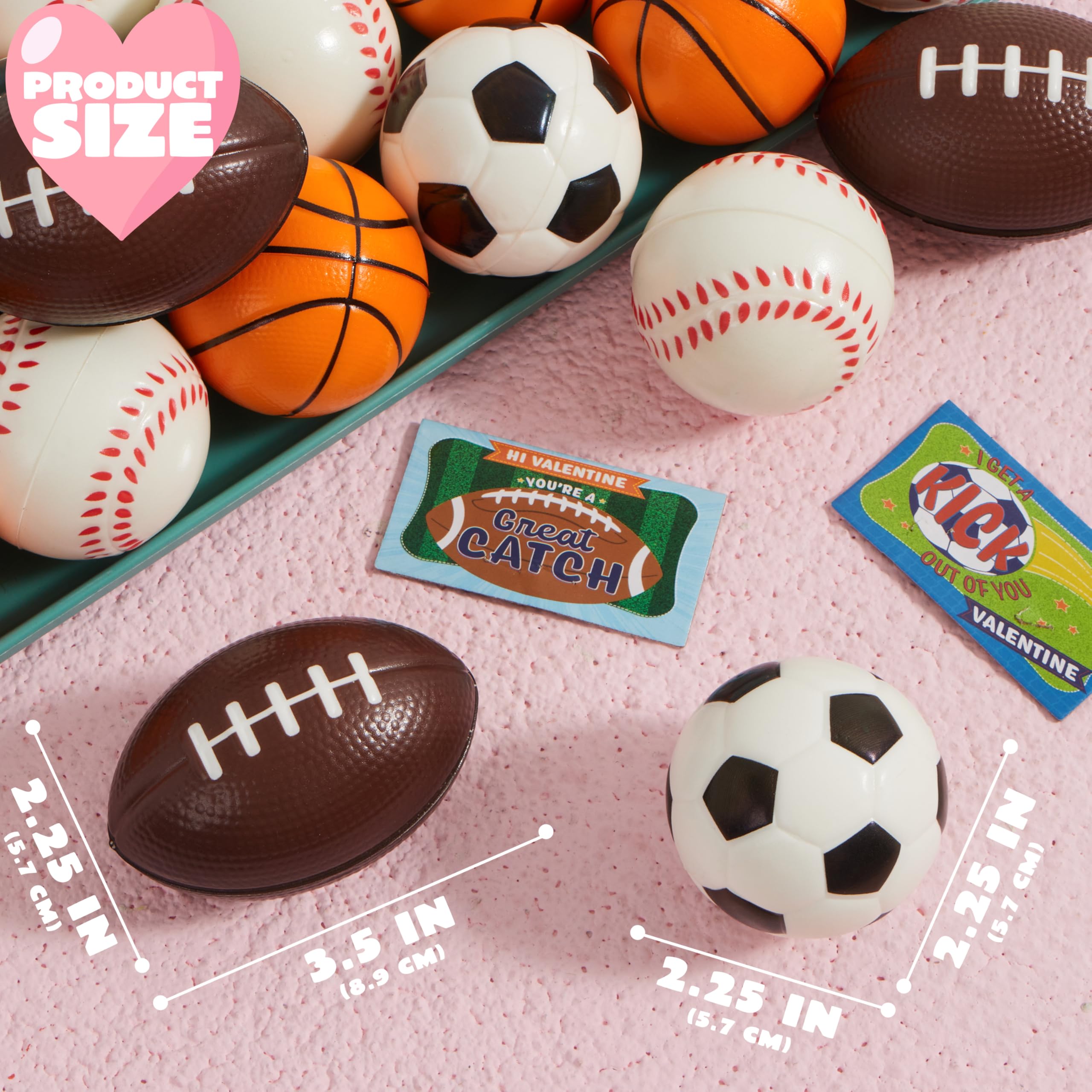 JOYIN 30 Pack Kids Valentine's Day Gift Cards with Mini Sports Ball Stress Balls - Squeeze Foam Balls for Classroom Exchange, Party Favors, Anxiety Relief & Stress Toys | Perfect for Valentine's Parties, School Prizes & Sensory Play