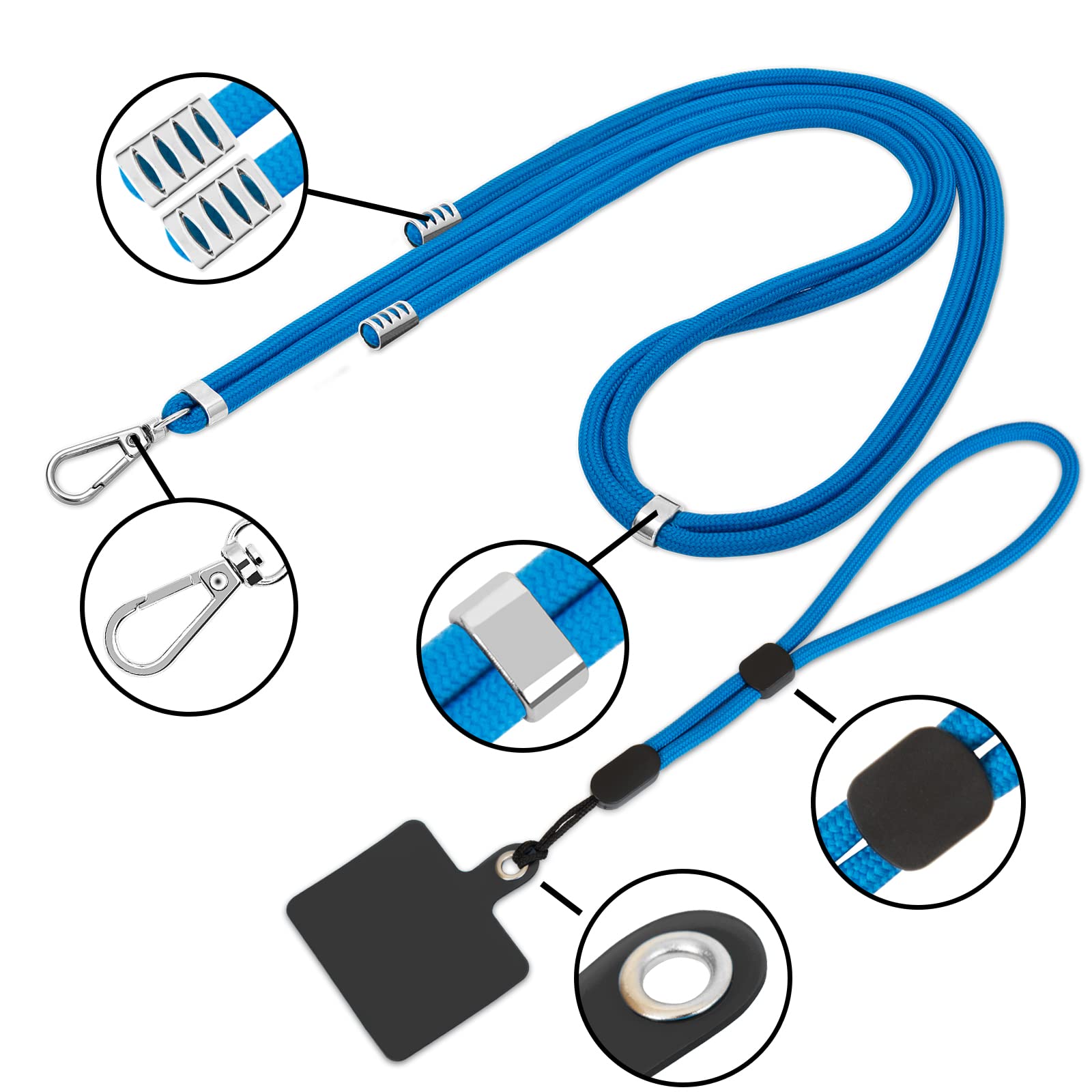 Universal 2-in-1 Phone Lanyard for Women - Adjustable Crossbody & Wrist Strap with 5 Connectors - Compatible with iPhone, Samsung & Most Smartphones (Black & Blue) - Perfect for Travel, Shopping & Hands-Free Convenience