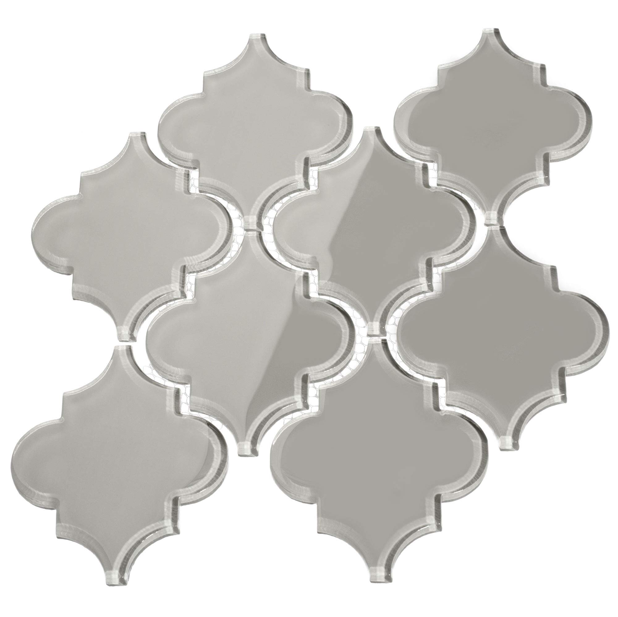 Giorbello Glass Arabesque Tile - 11 Sheets (Case), Light Gray - Peel and Stick Backsplash for Kitchen, Bathroom & Home Decor