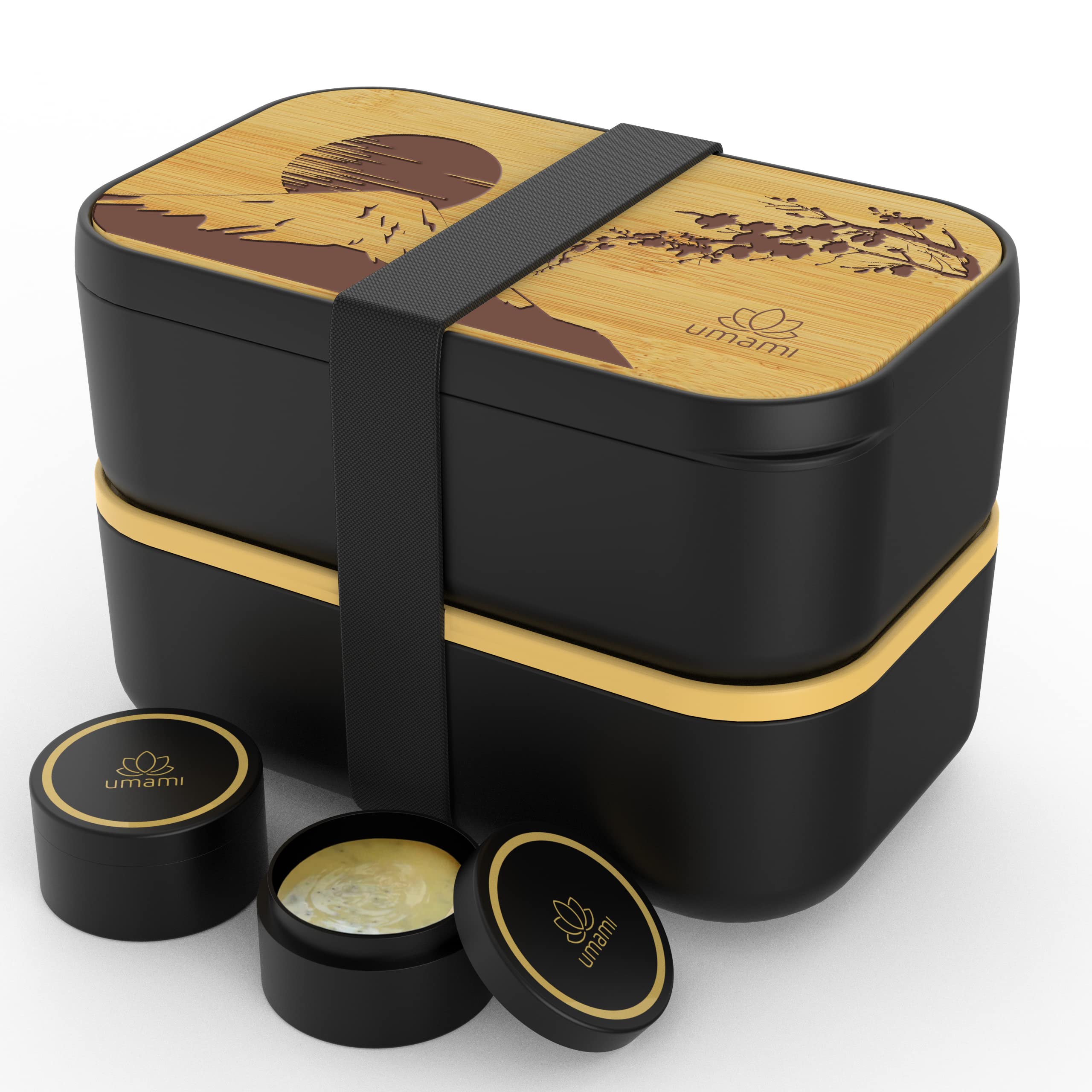 UMAMI Bento Lunch Box for Adults & Kids - 3 Compartment Microwave & Dishwasher Safe Food Container with Accessories - Perfect for School, Office, Picnics & Meal Prep