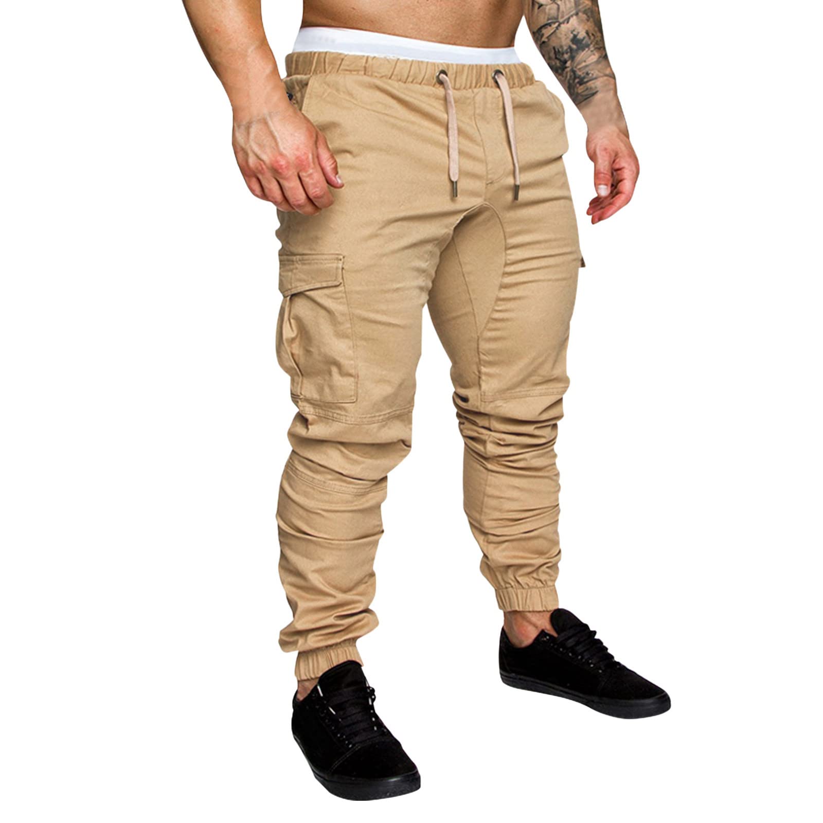 Men's Solid Color Multi-Pocket Work Pants - Durable Casual Trousers with Tooling Leggings for Construction, Hiking & Outdoor Activities | Comfortable S Size Utility Pants for Daily Wear