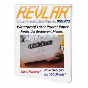 REVLAR(TM) Waterproof Laser Printer Paper 8.5x14 Inches, 4.7 Mil Thick, White - 100 Sheets Pack for Office, Shipping Labels & Outdoor Use