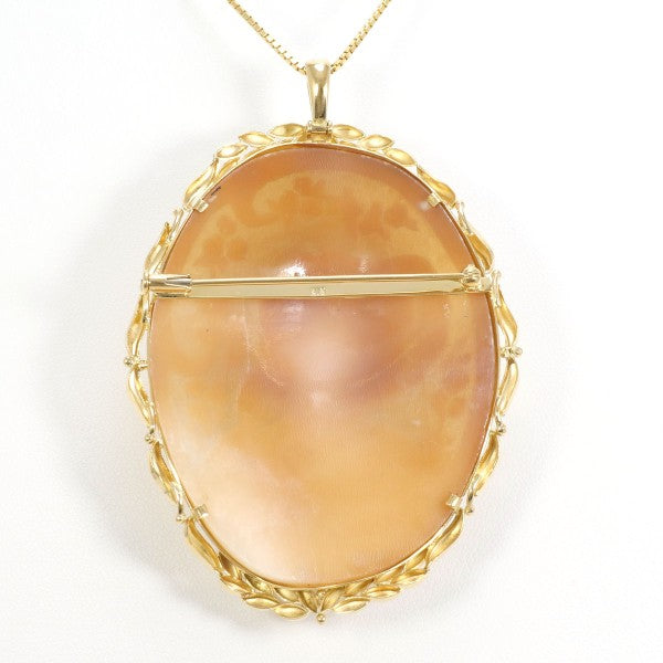18K Yellow Gold Shell Cameo 2-Way Convertible Necklace & Brooch - Vintage Jewelry for Women, Elegant Gift for Mother's Day & Special Occasions