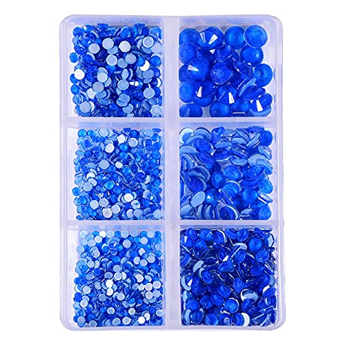 1200 PCS Flat Back Hot Fix Neon Rhinestones - 6 Mixed Sizes (SS6-SS20) Blue Glass Crystal Gems for DIY Crafts, Clothing, Shoes, Jewelry Making - Perfect for Costumes, Nail Art & Home Decor (8.1x6x1.5cm)
