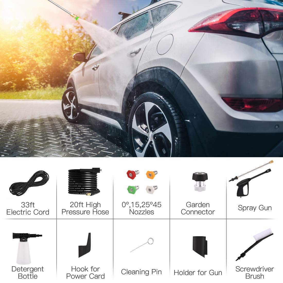 Mrliance Electric Pressure Washer 3.1GPM 1800PSI High Power Washer with 5 Nozzle Tips, Soap Dispenser & 20ft Hose - Perfect for Home Cleaning, Driveway Washing, Deck Maintenance & Car Detailing