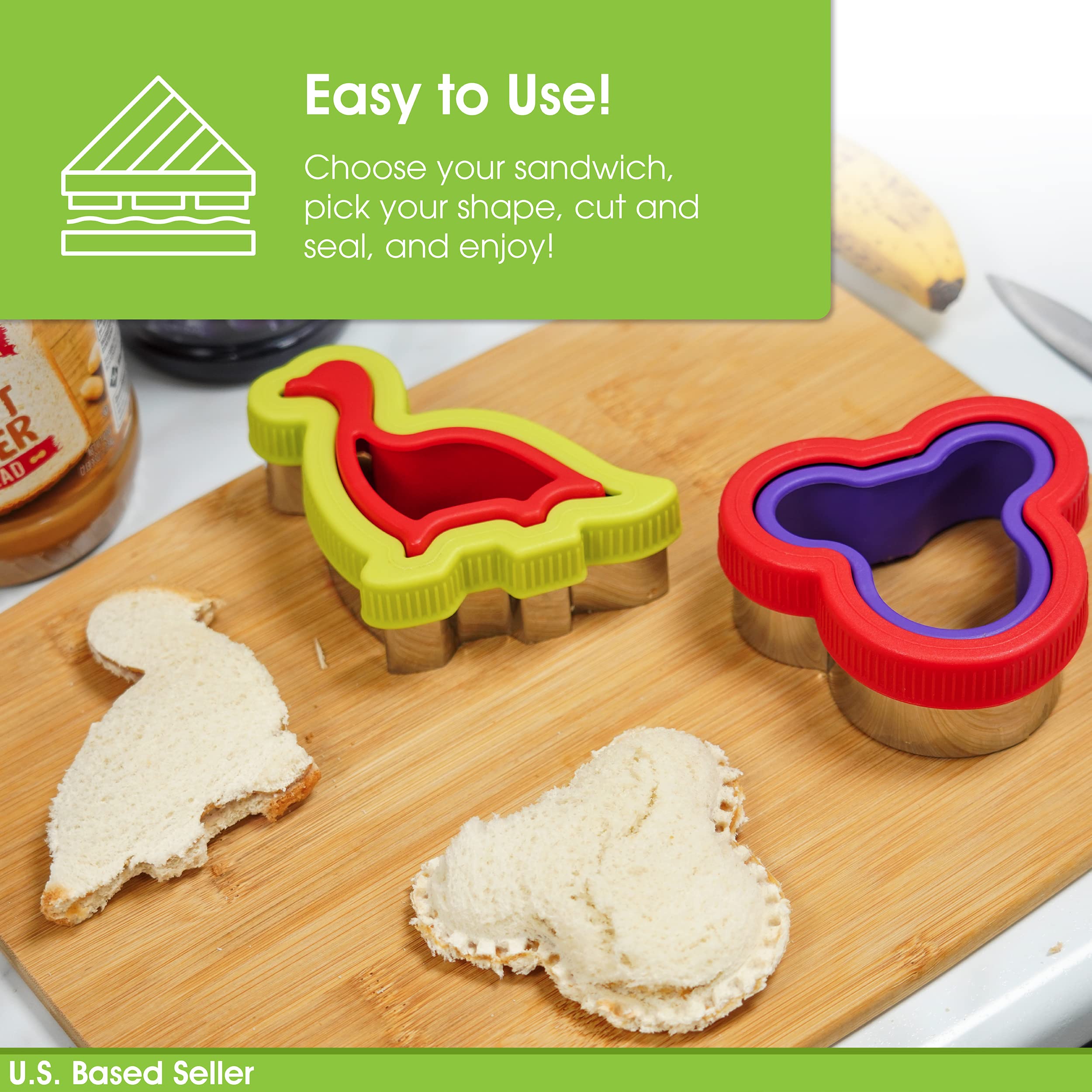 7-Piece Crustless Sandwich Cutter and Sealer Set - Fun Shaped Bread Cutters & Sandwich Crimpers for Bento Boxes, School Lunches & Kids Snacks | 24-Piece Kitchen Tool Kit for Easy Meal Prep