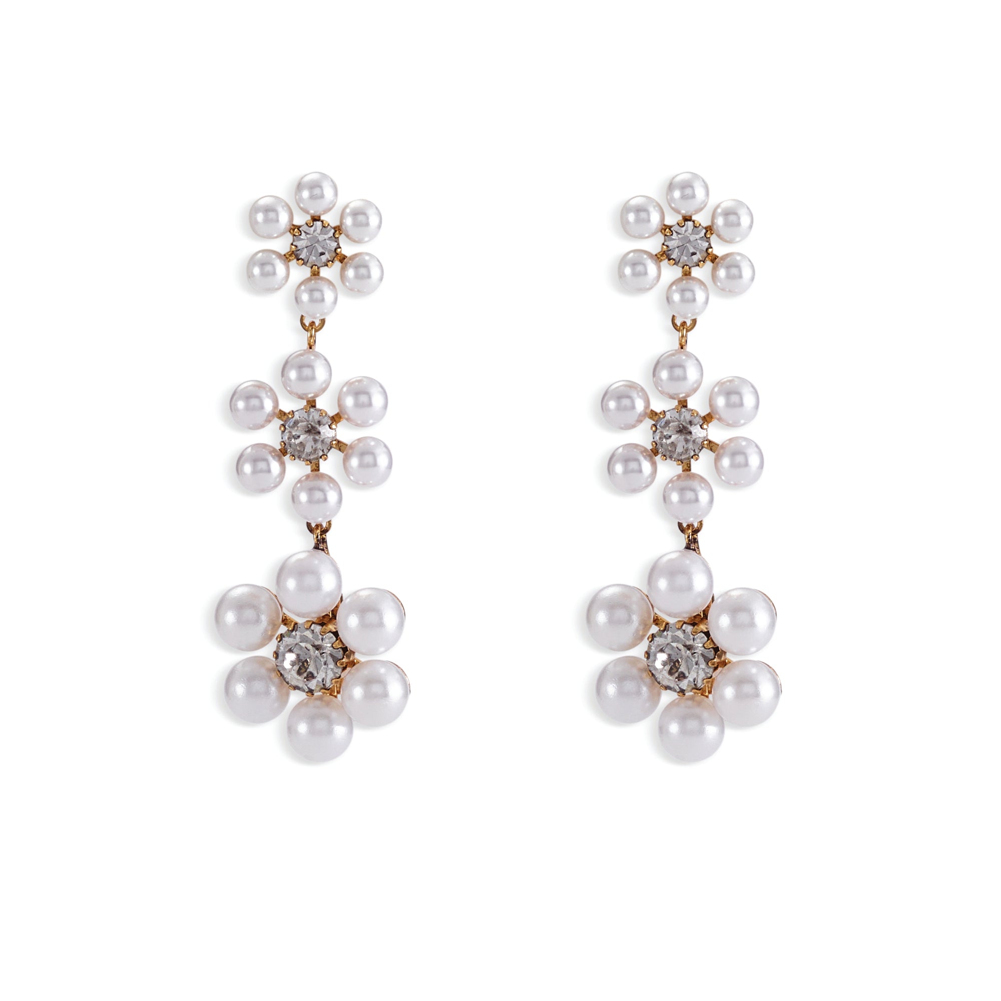 Hannah Floral Pearl Triple Drop Earrings for Women - Elegant Dangle Earrings with Floral Design & Pearls - Perfect for Weddings, Parties & Special Occasions