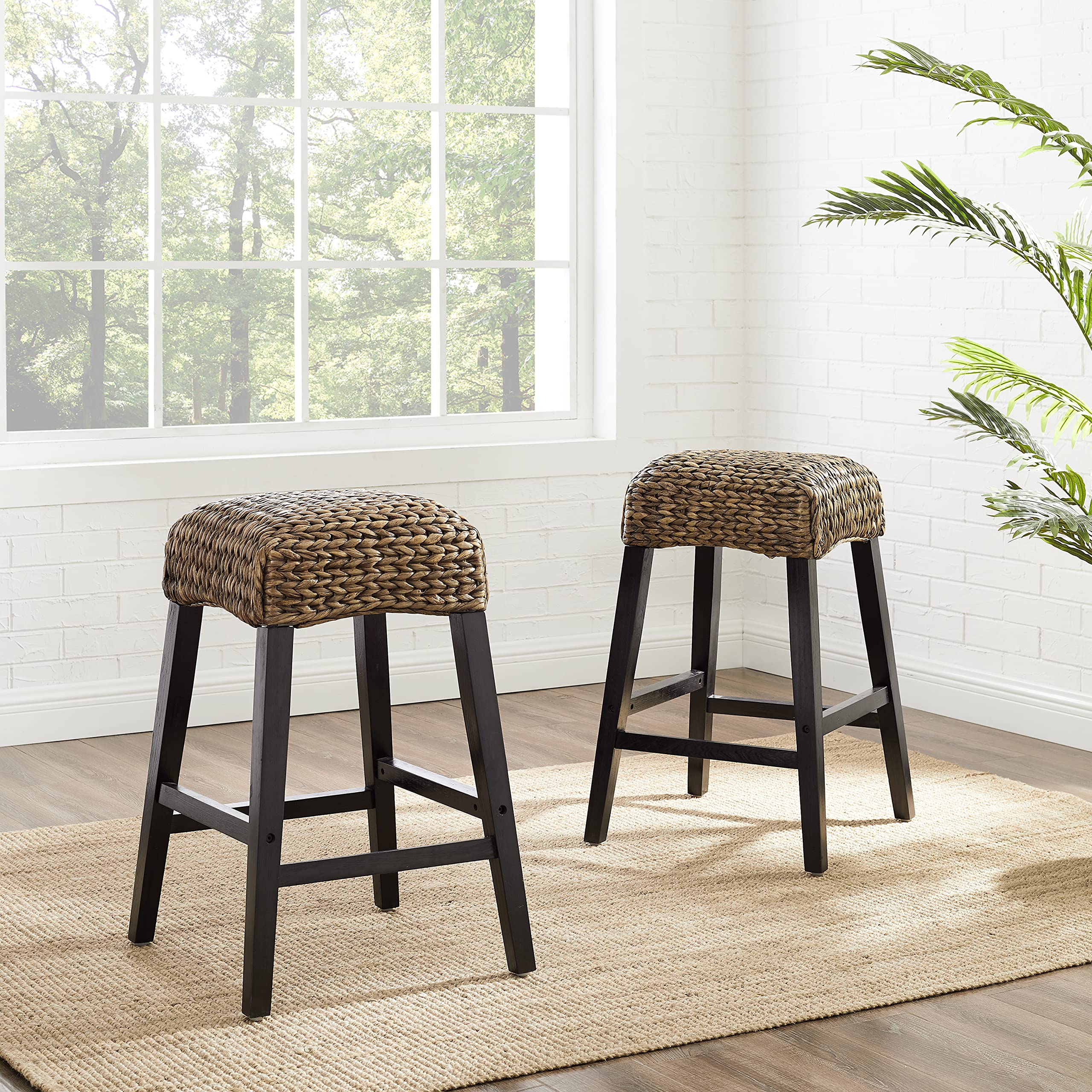 Crosley Edgewater Backless Counter Height Bar Stools Set of 2 - Natural Rattan & Seagrass Handwoven Stools for Kitchen Island, Breakfast Nook & Home Bar Decor