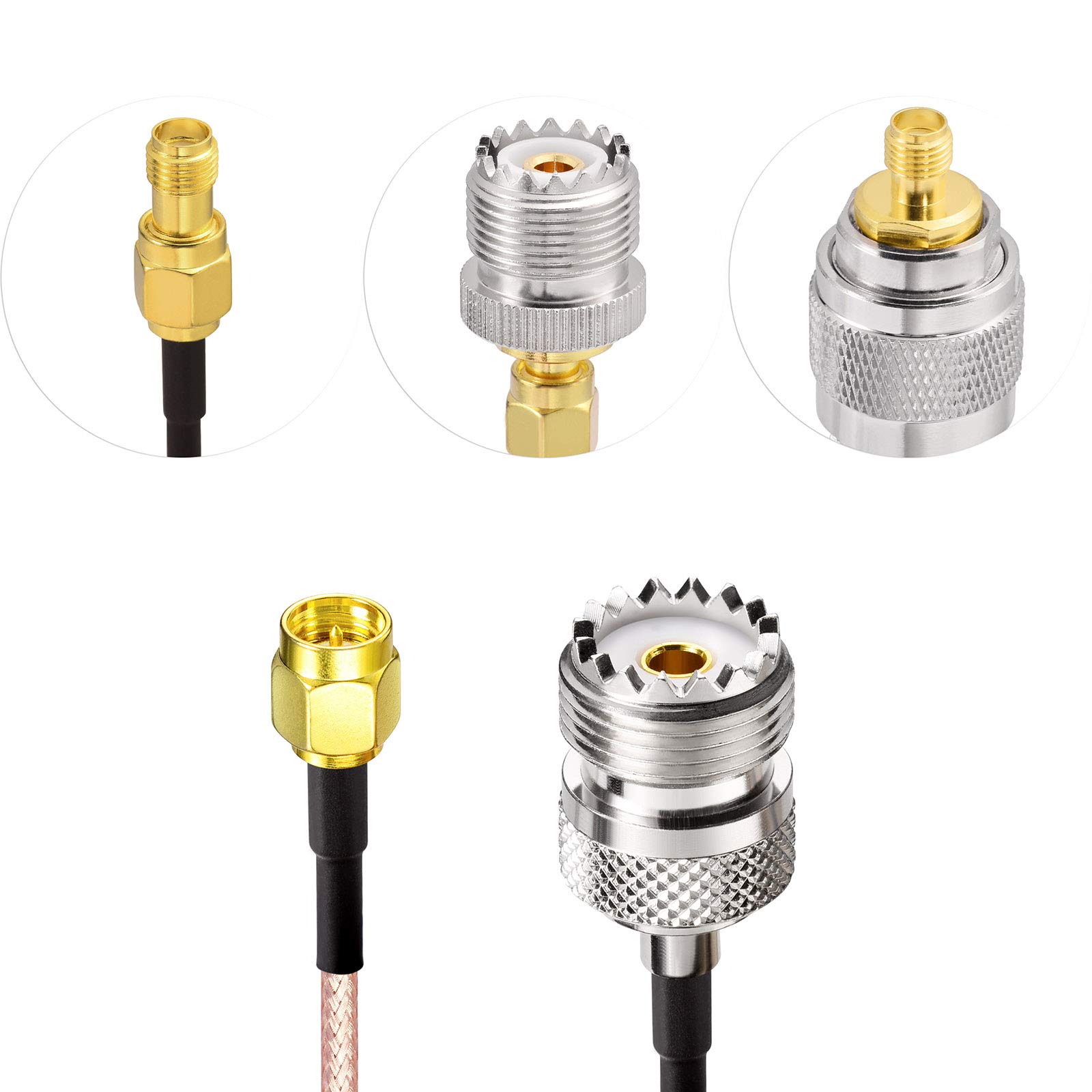 Superbat SMA Male to SO239 RF Coaxial Cable 3ft with 3pcs SMA to SO239/PL259 Adapter Kit - Compatible with CB Radio, Handheld Radio Antenna, Walkie Talkie, Vector Network Analyzer - Perfect for Ham Radio, Communication Equipment, and Signal Testing