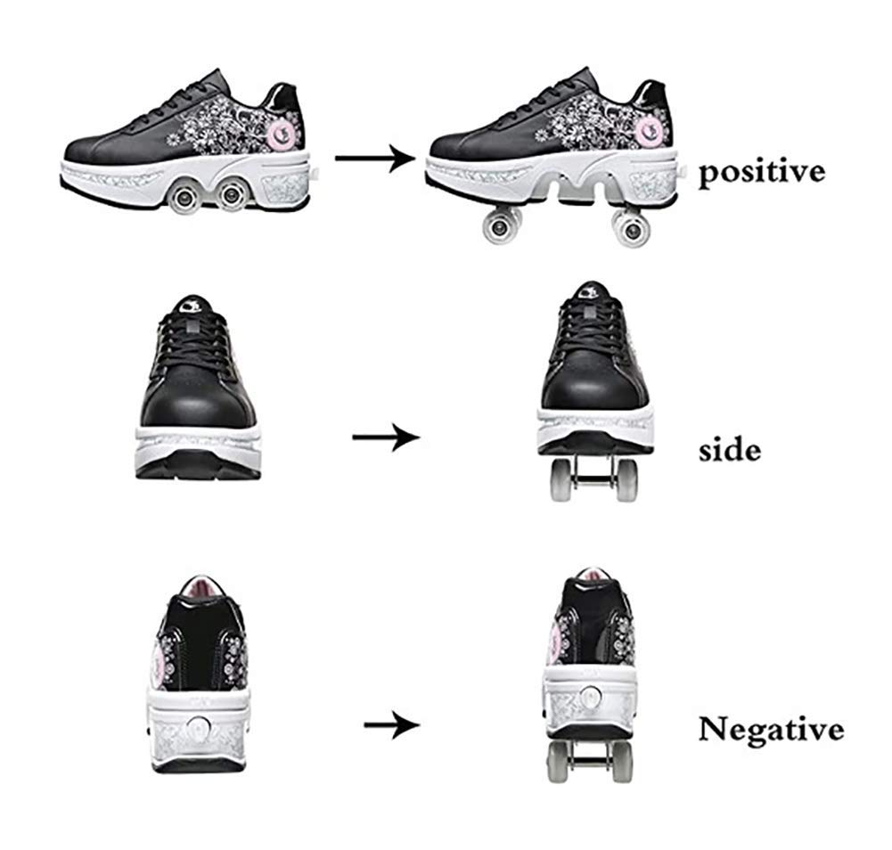 2-in-1 Removable Wheel Roller Shoes for Adults & Kids - Automatic Walking/Skating Shoes with Double Deform Wheels - Perfect for Commuting, Fitness & Outdoor Fun