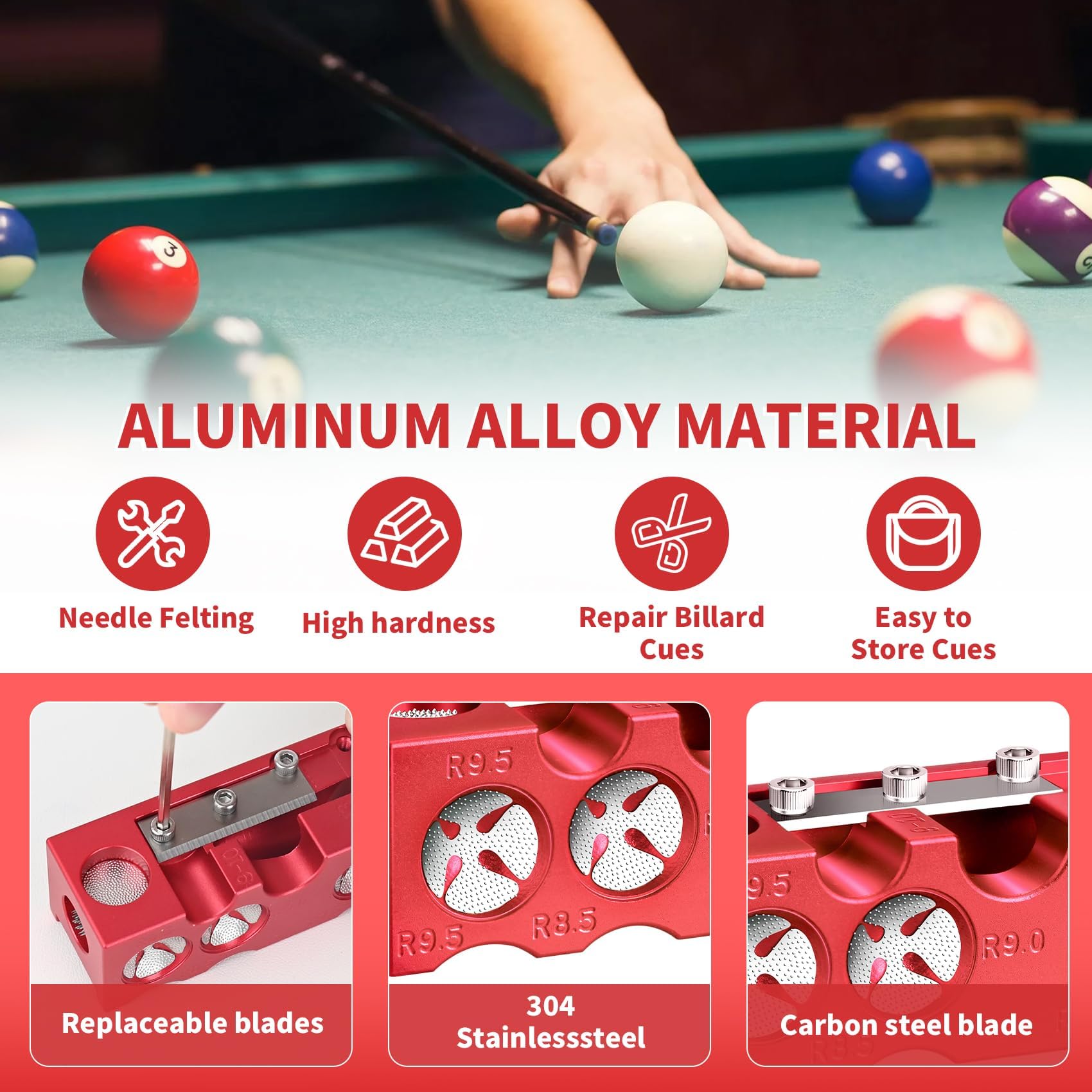 11-in-1 Aluminum Alloy Pool Cue Tip Shaper - Professional Cue Stick Tool Kit for Billiards, Snooker & Pool Players - Perfect for Replacement, Shaping & Maintaining Cue Tips at Home or in Tournaments