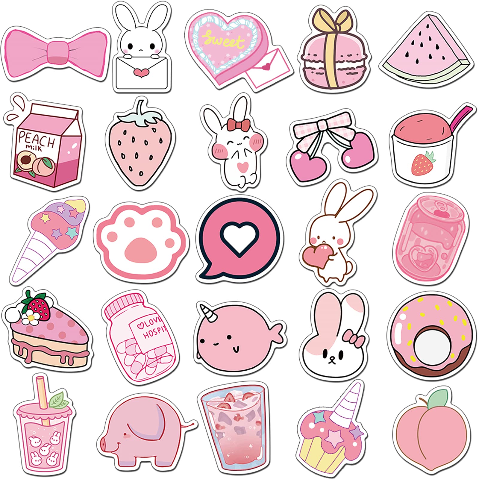 50PCS Kawaii Cute Waterproof Stickers for Kids & Teens - Aesthetic Pink VSCO Girl Stickers for Water Bottles, Hydro Flask, Laptop, Phone & Car | Perfect for School Supplies, DIY Crafts & Personalizing Accessories