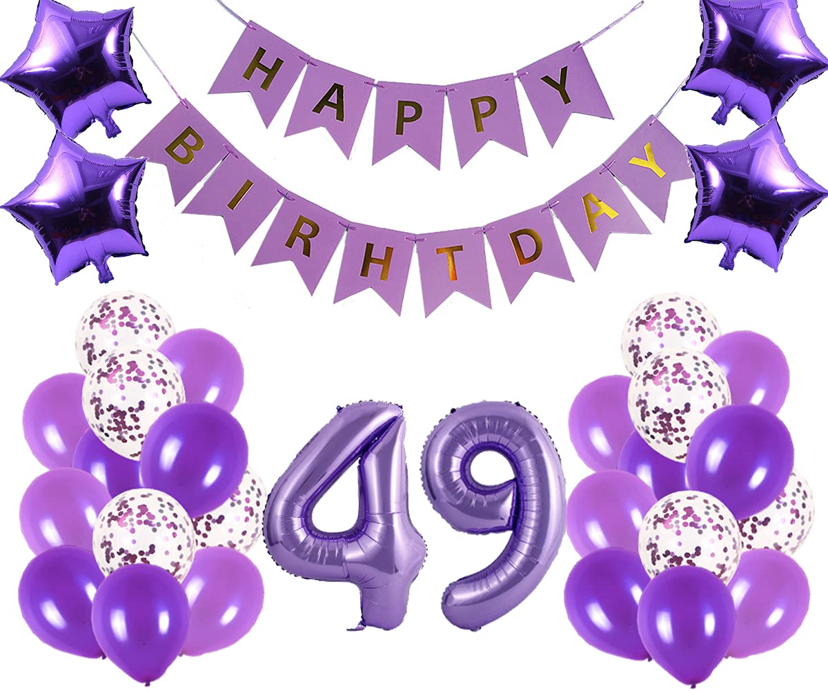 49th Birthday Party Decorations Kit - Happy Birthday Banner, Number 49 Balloons & Purple Party Supplies for 49th Birthday Celebration | Perfect for Adult Milestone Parties, Surprise Decor & Anniversary Events