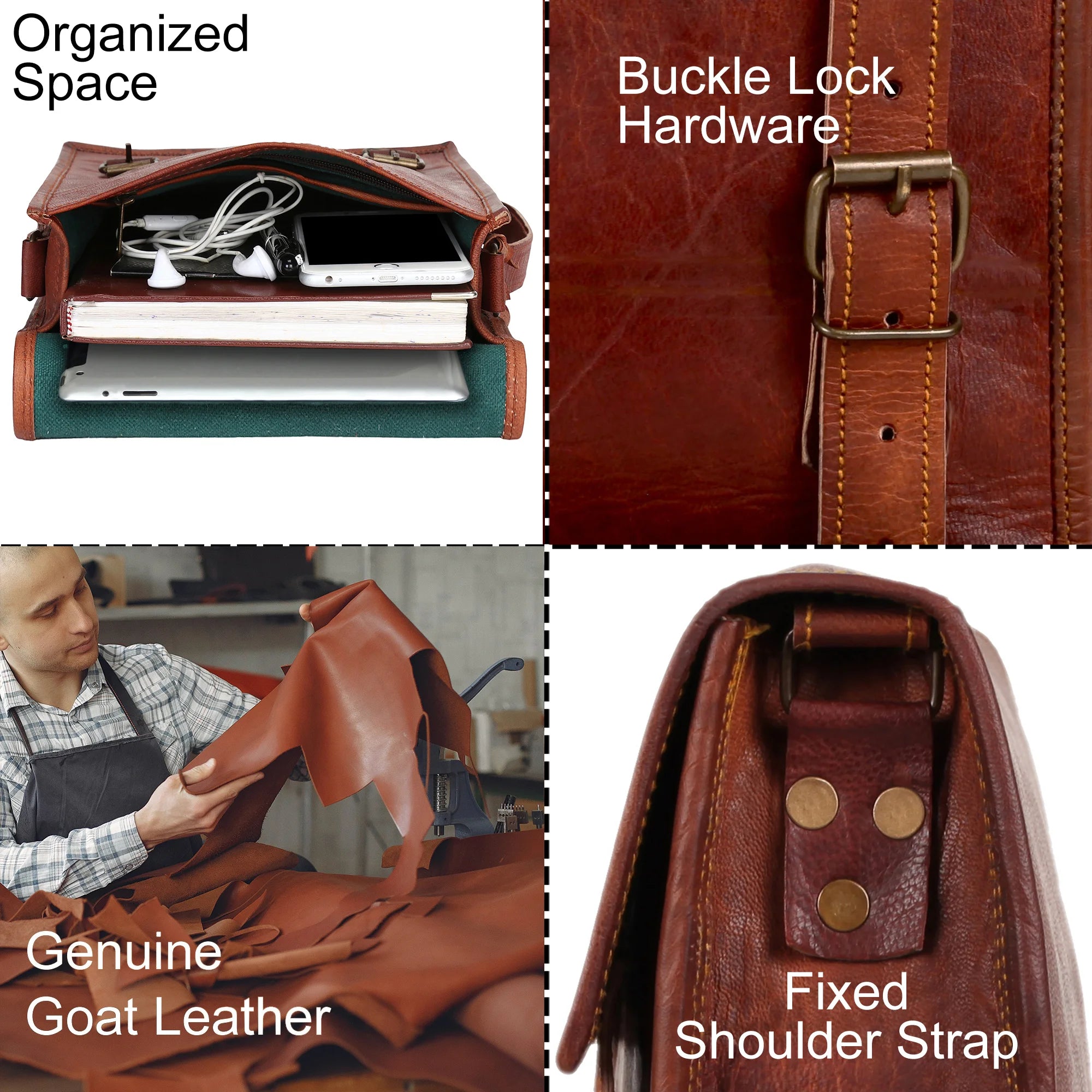 Zeus 11 Leather Crossbody Bag for iPad & Tablet - Stylish Messenger Purse for Work, Travel & Daily Commute
