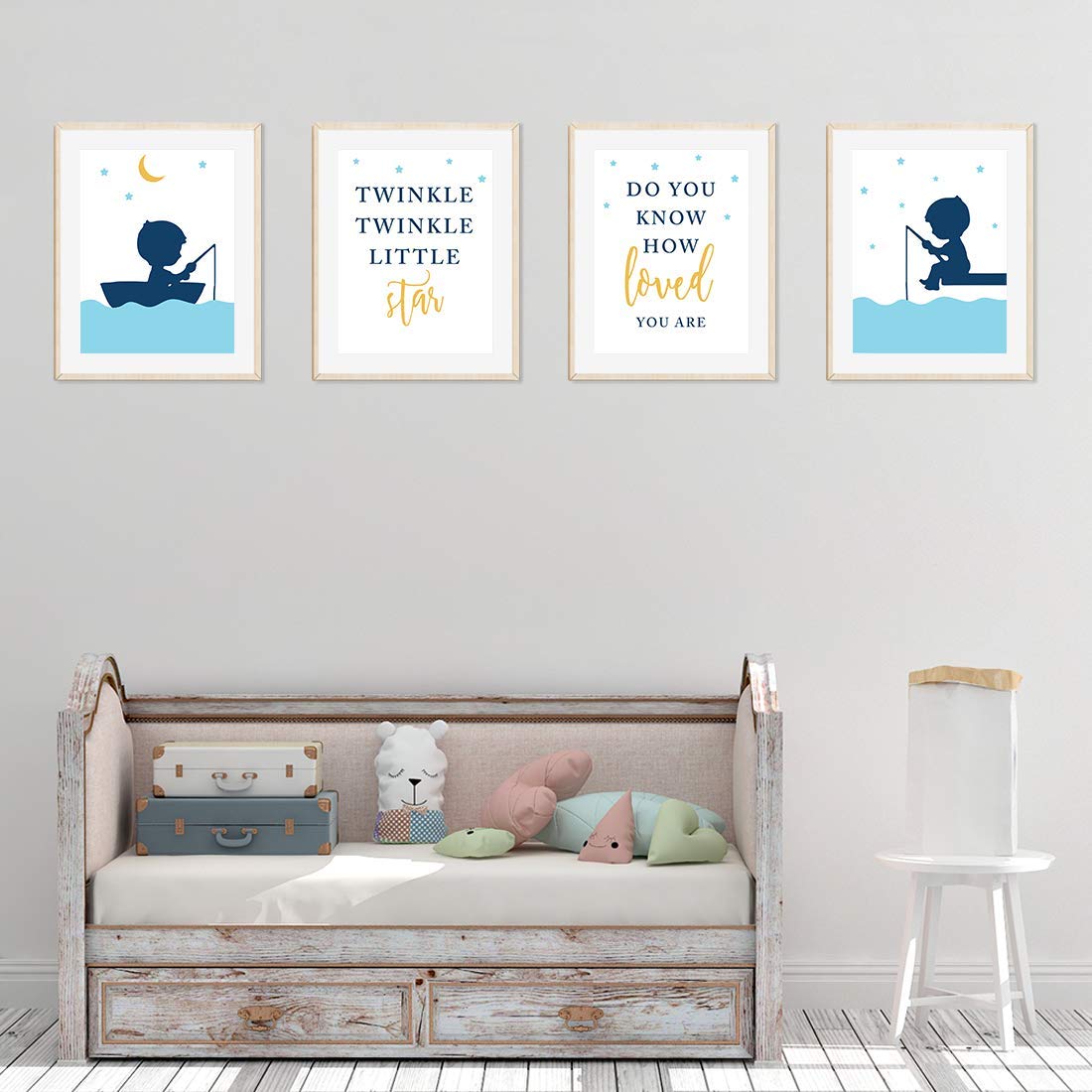 Andaz Press Boys Nursery Wall Art - 8.5x11 Inch Unframed Posters Set of 4 (Fishing, Twinkle Twinkle, Loved You Are) - Kids Room Decor, Baby Shower Gift for Boys - Perfect for Nursery, Bedroom & Playroom Decoration